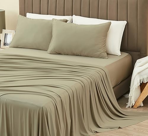 Juego de sábanas de lujo de rendimiento individual con 1 funda de almohada, tela ultrasuave, refrescante y transpirable, sábanas rosas, juego de