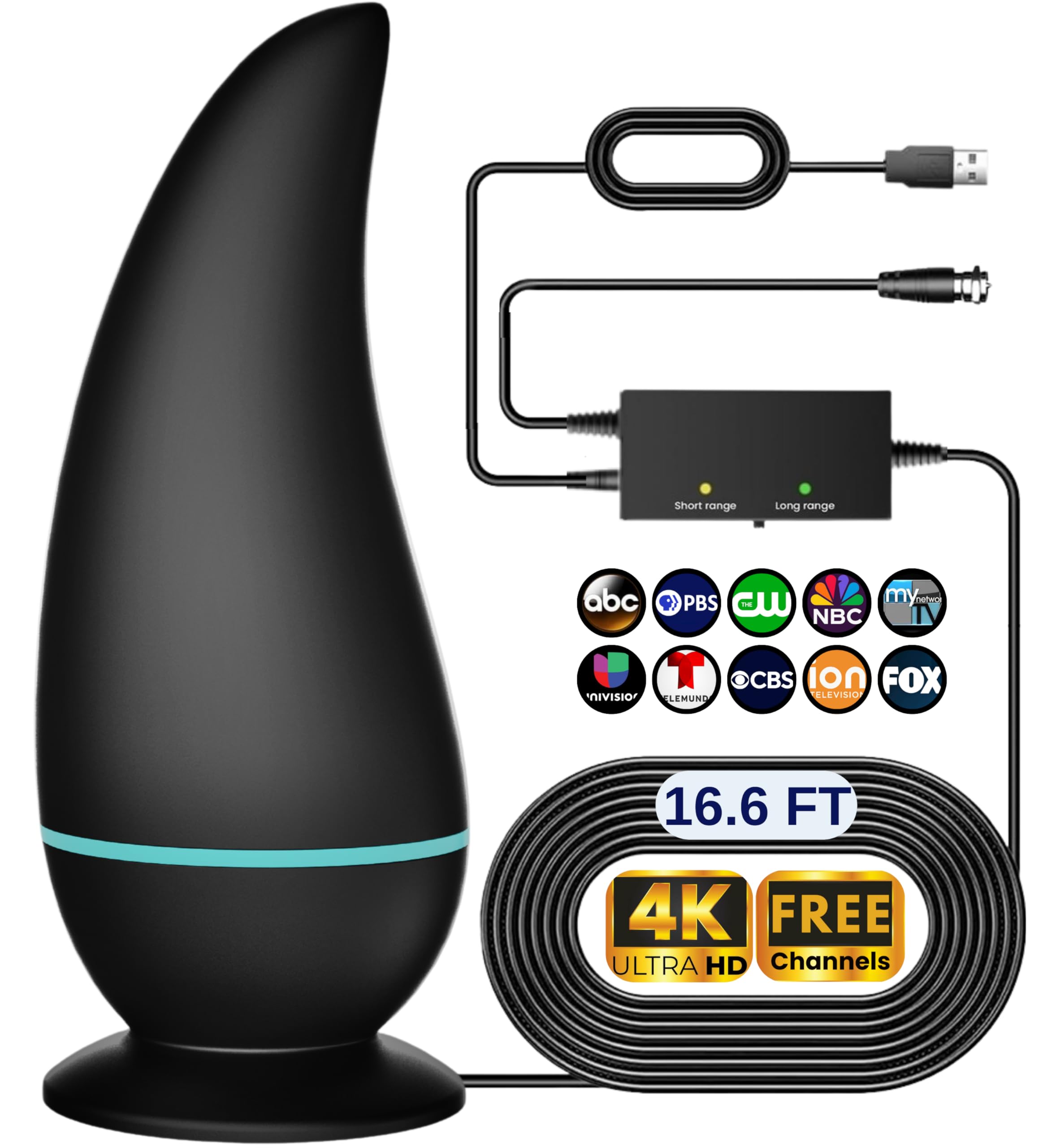 Photo 1 of 2026 Upgraded TV Antenna for Smart TV Indoor, 360° Strongest Range Reception, TV Antenna for Local Channels Enhanced Signal Booster, HDTV Digital TV Antenna Indoor HD,Supports 8K 4K 1080P (CurvePlate)