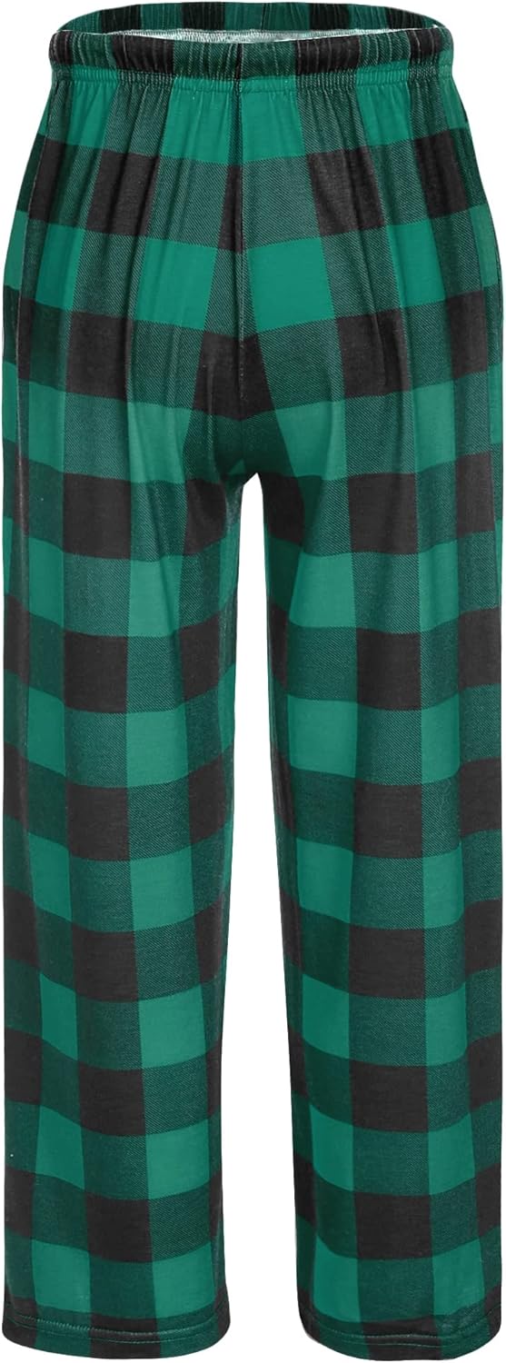 Ekouaer Boys Pajama Pants Long Sleep Soft Elastic Waist Bottoms Plaid Lounge With 2 Pockets 4-14 Years - Image 2