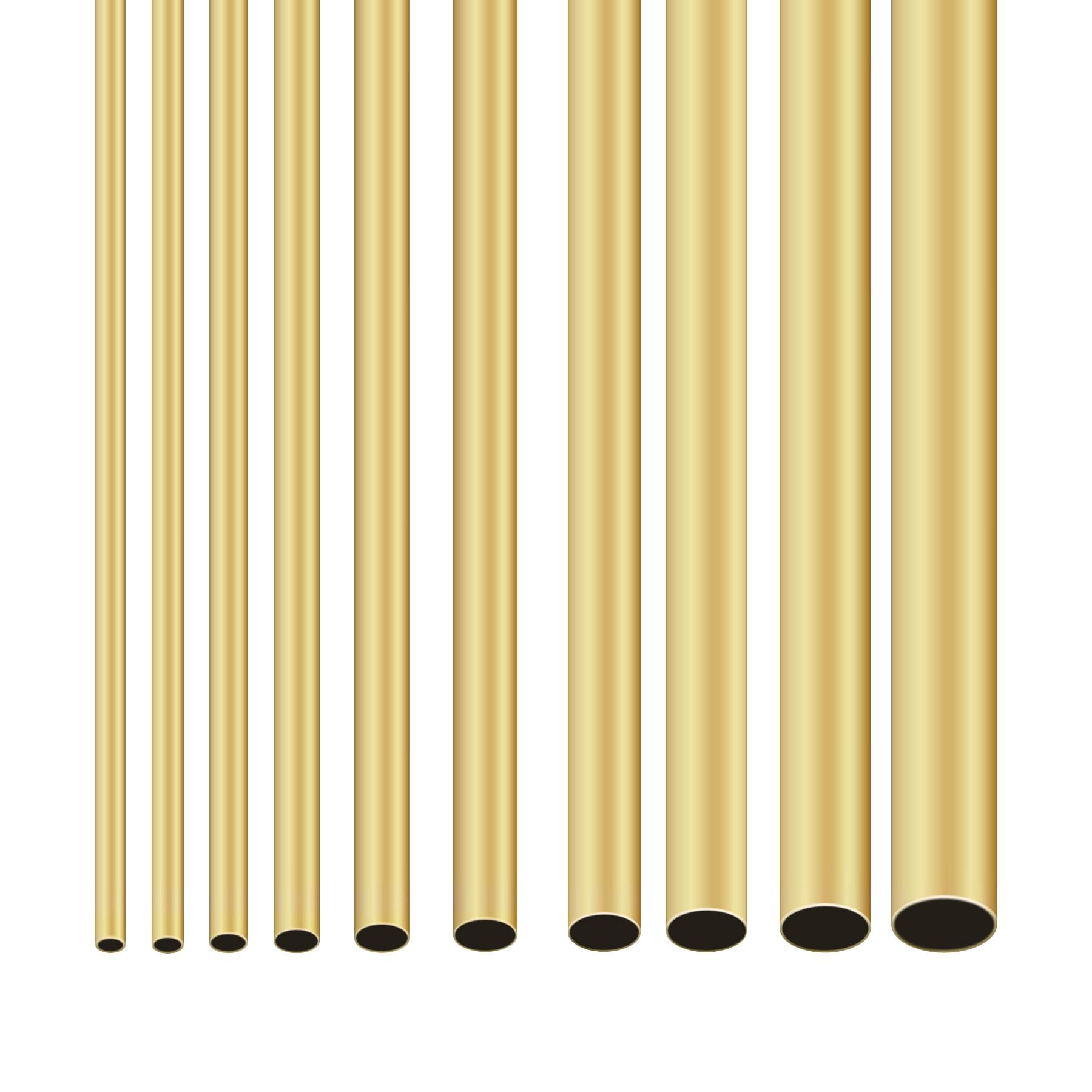 Lot de 10 tubes ronds en laiton, 2 mm, 2,5 mm, 3 mm, 4 mm, 4,5 mm, 5 mm, 6 mm, 7 mm, 8 mm, 9 mm de diamètre extérieur x 0,2 mm, épaisseur de paroi 300 mm de longueur