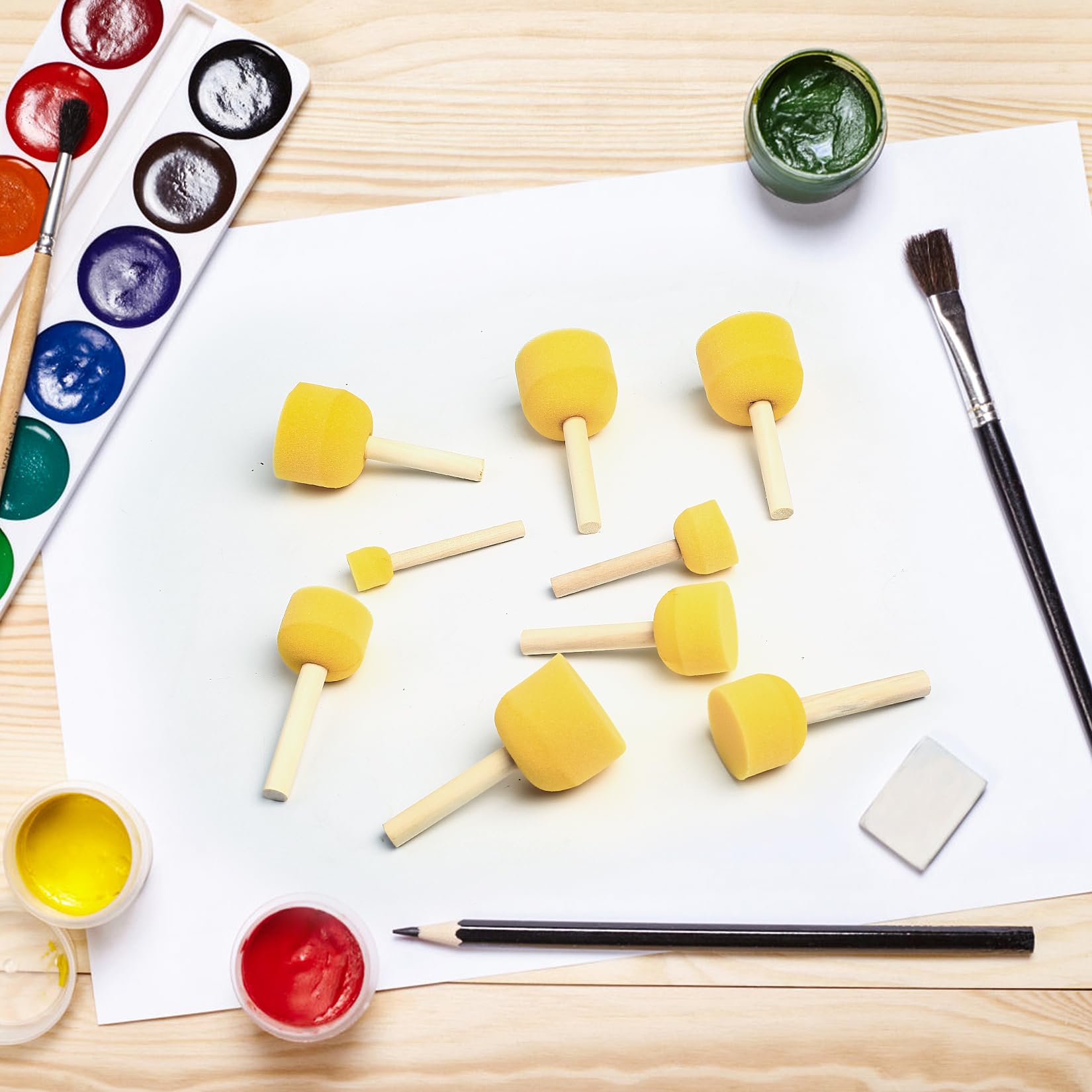 Set 25 Pennelli Spugna Per Pittura - Rotondi Con Manico Legno, Per Bambini E Arti Creative