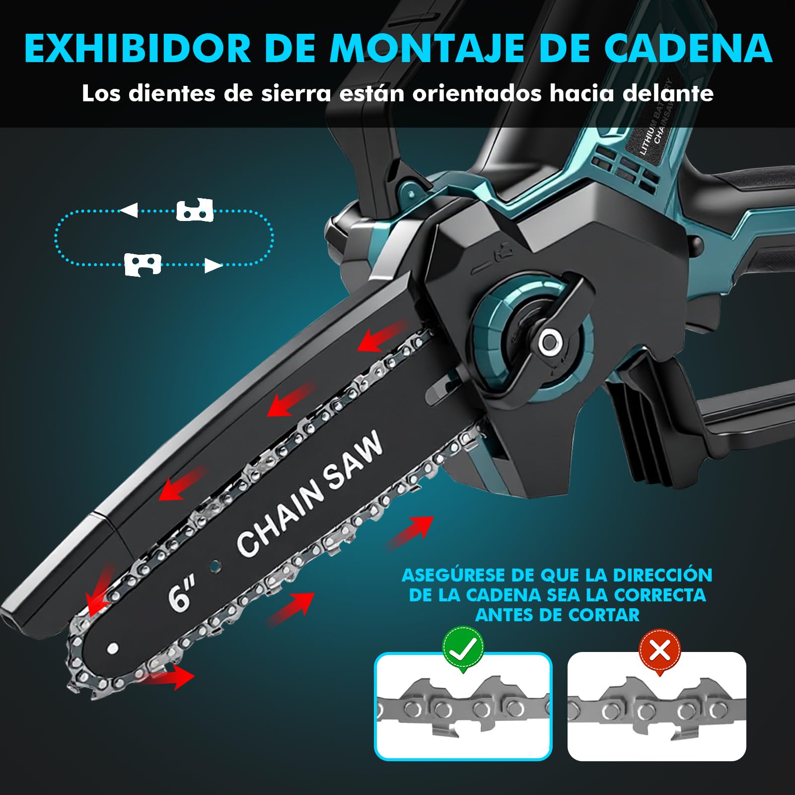 Motosierra Inalámbrica de 6inch-Makita18V Interfaz(Sin Batería) | Juego de Sierra Eléctrica Con Motor Sin Escobillas 600W Con 2 Cadenas de Sierra, fits Bl1820B, Bl1830B