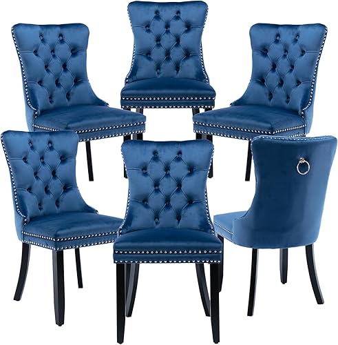 Miniatura 10 de Juego de 4 sillas de cocina modernas de terciopelo gris con anillo trasero, con patas de clavo, patas de madera maciza, tapizadas, sillas de mesa