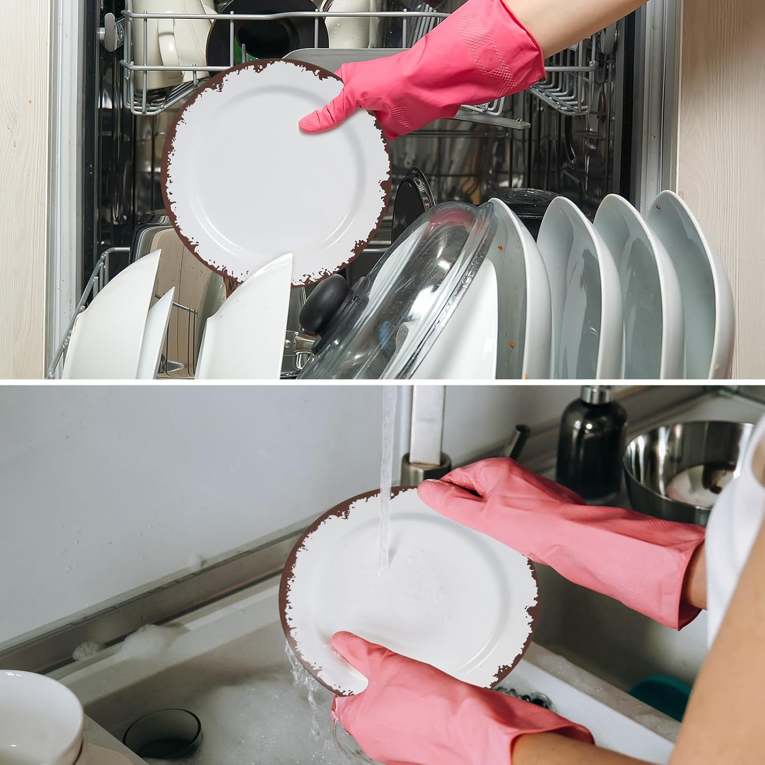 Melamine Dinnerware Set-12 Piece Melamine Plates and Bowls Set for 4,Lightweight yet Durable Dish Set,Camping/RV Unbreakable Serving Dishes, Dishwasher Safe, Off White