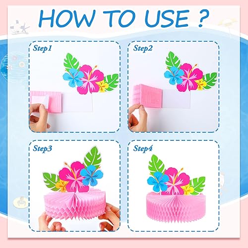 Miniatura 3 de Teling 9 piezas de centros de mesa de panal de abeja de verano para piscina, playa, decoración 3D de doble cara sandía panal de abeja flamenco