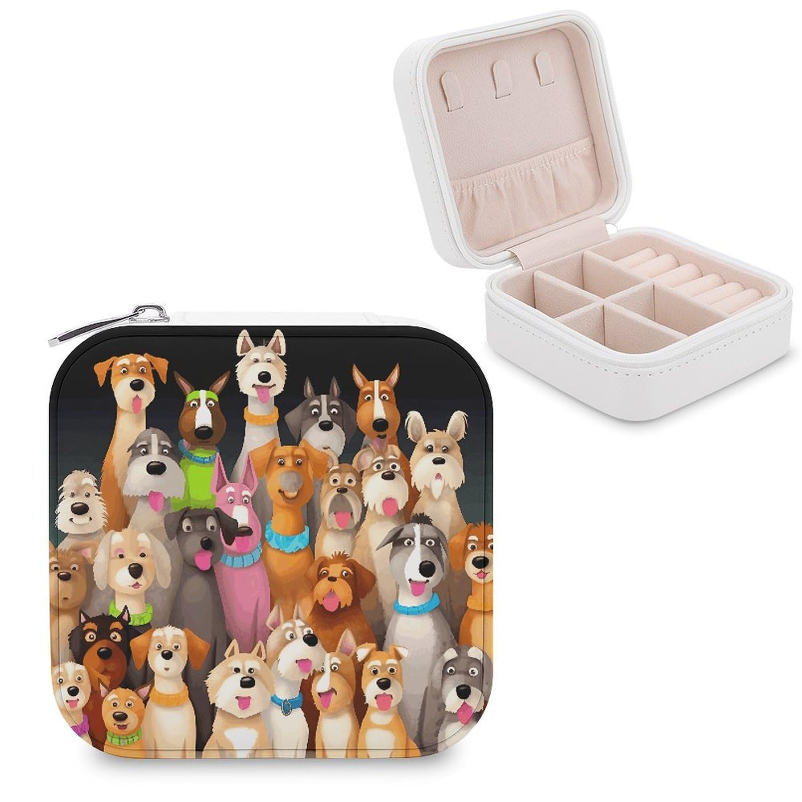 LZQPOEAS Dogs Jewelry Box Mini Jewelry Travel Case Trendy Stuff Ring Box Custom PU Leather Jewelry Boxes Portable Jewelry Case Earring Storage Organizer for Girls Women