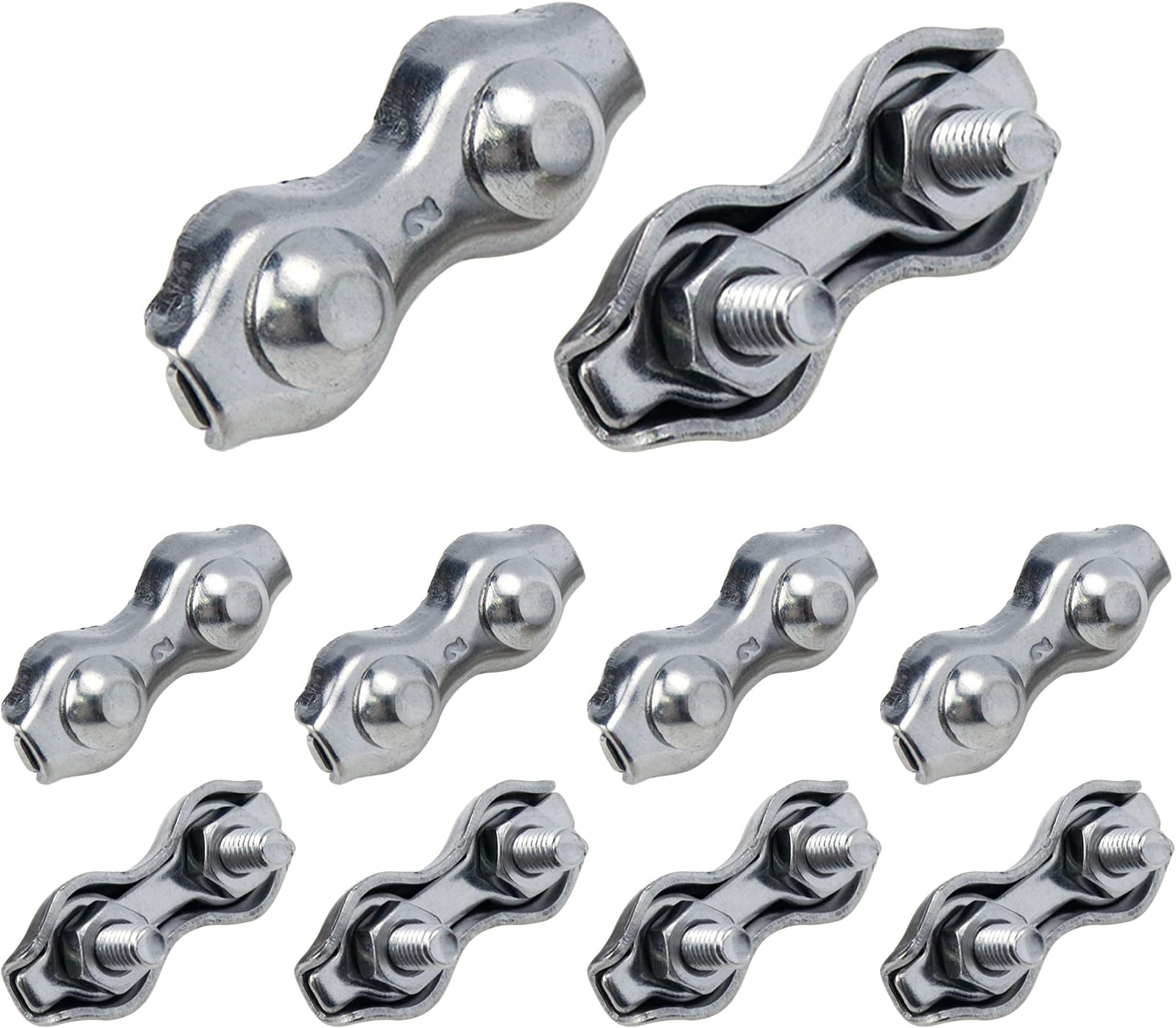 10Pcs 304 Stainless Steel M2 Double Wire Rope Clip Cable Clamps for 1/16" Diameter Wire Cable