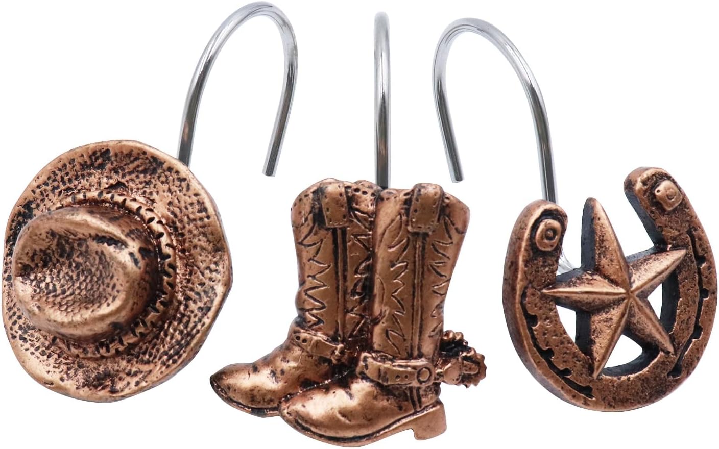 Decorative Shower Curtain Hooks Western Cowboy Farmhouse Shower Curtain Hooks Rings Brown Hanger for Bathroom 12 PCS Stainless Steel