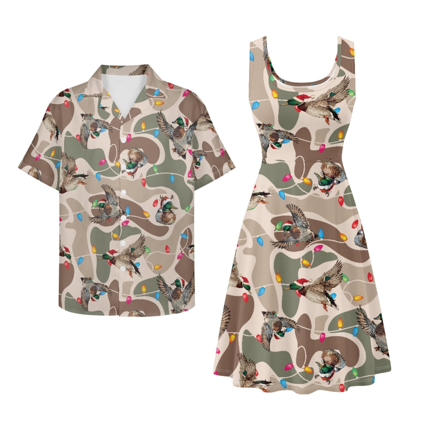 Dreaweet Summer Dresses for Women A-Line Sleeveless Flowy Sun Dresses,Men's Casual Button-Down Shirts,Couple Matching Outfits
