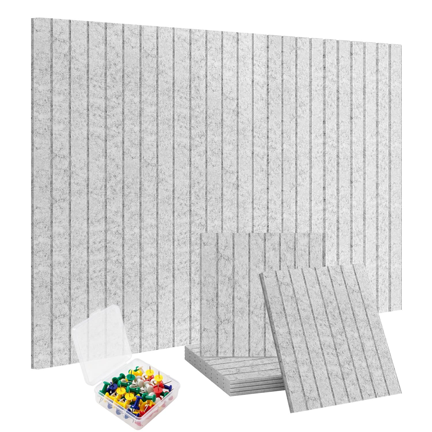 Xynovate Felt Slatted Bulletin Board with Self-Adhesive Pads, Large Felt Pin Board, 6 Pack, Total 90×60cm, Cork Board Alternative for Office & Room Wall Decor-Silver Grey