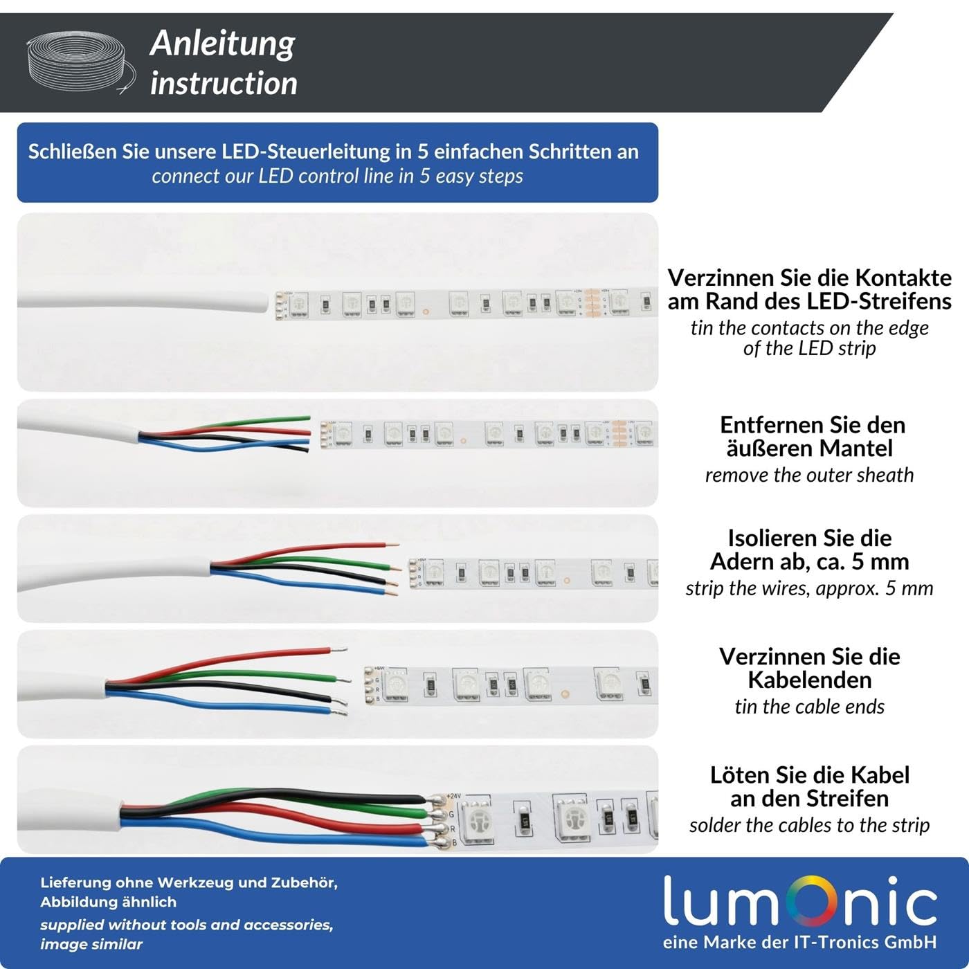Lumonic 4x0,34mm² RGB LED Linea di controllo nero 20m | cavo flessibile a 4 conduttori con guaina | LiYY Estensione, Cavo di alimentazione, Linea di alimentazione LED, Cavo di controllo