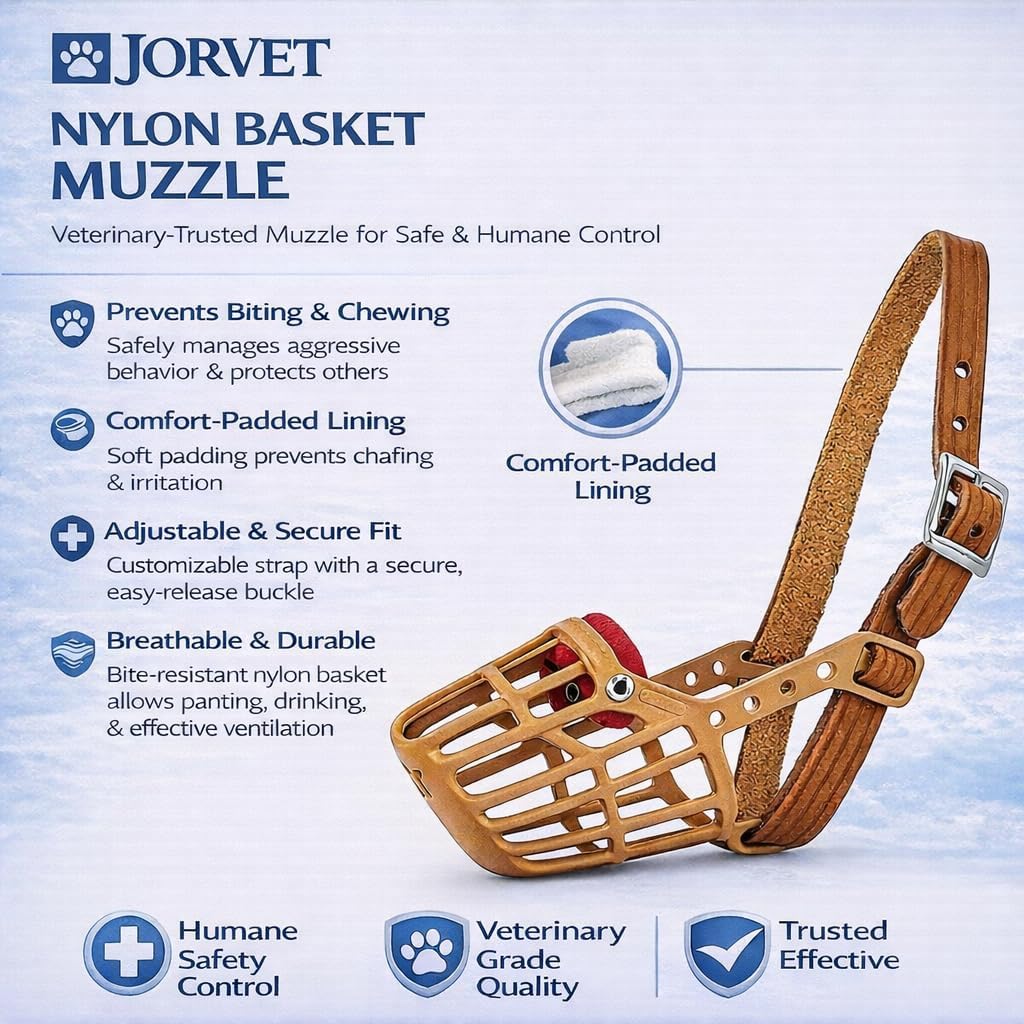 JorVet Nylon Basket Muzzle | Quick Release Buckle | Soft, Adjustable & Breathable | Comfortable Fit for All Dogs (Beige, #10)