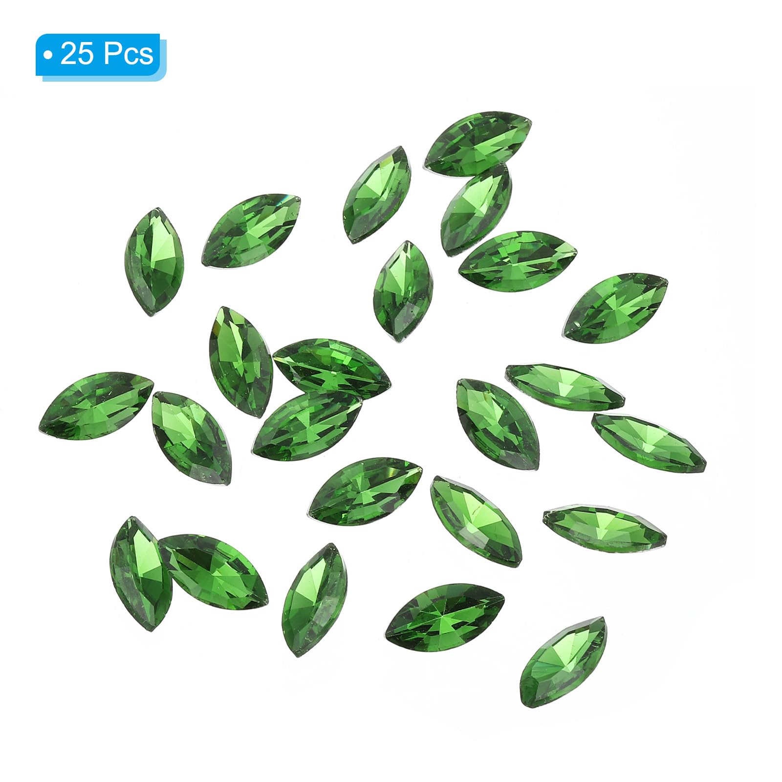 PATIKIL Marquise Gems, 25 Pcs 18x9mm Glass Rhinestones Flat Back Navette Horse Eye Crystal Gems for Jewelry Making DIY Craft Green - Image 3