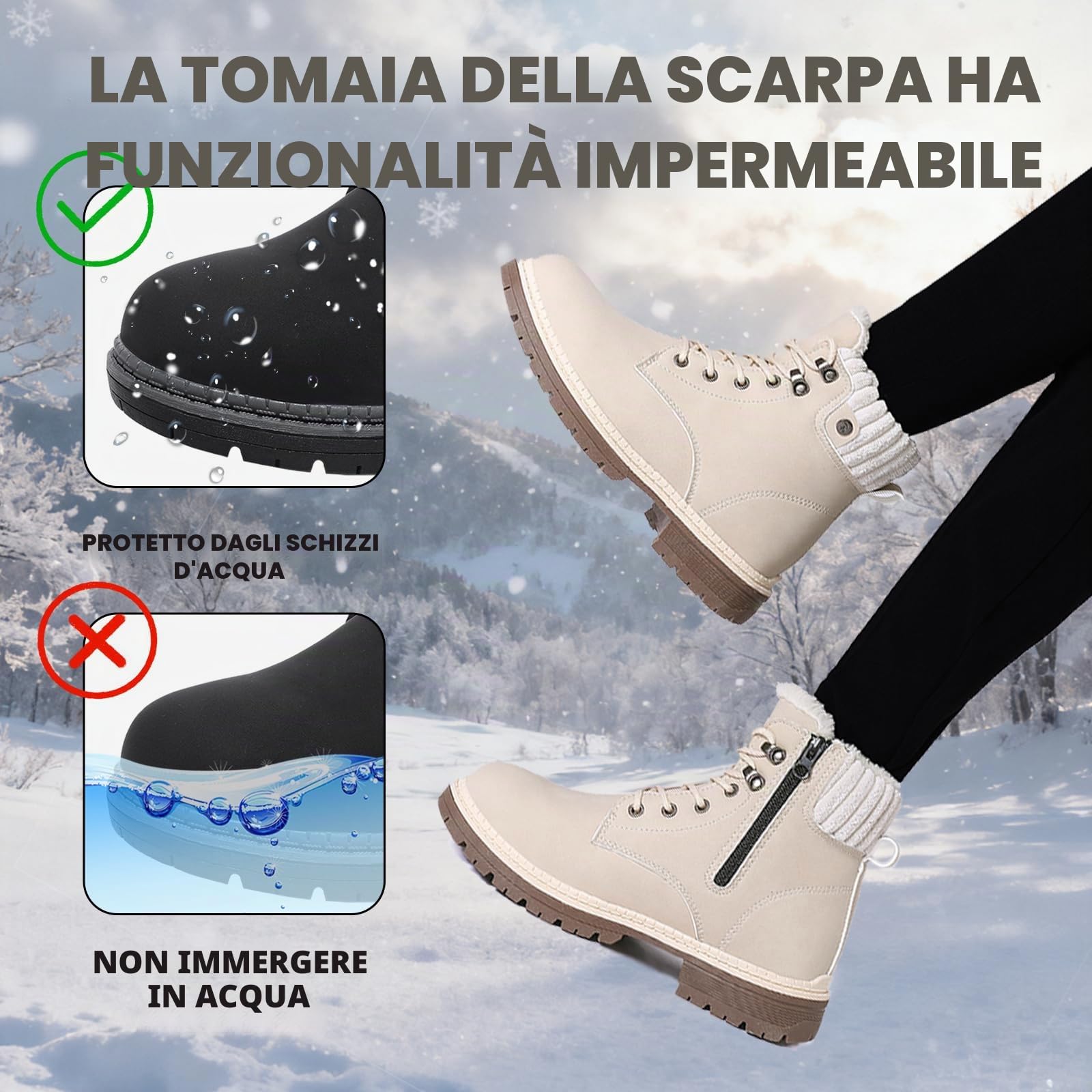 Stivali Donna Inverno Scarpe da Neve Impermeabili Stivaletti Pelliccia Stringate Outdoor Stivali da Trekking Caldi Snow Boots GR.37-42