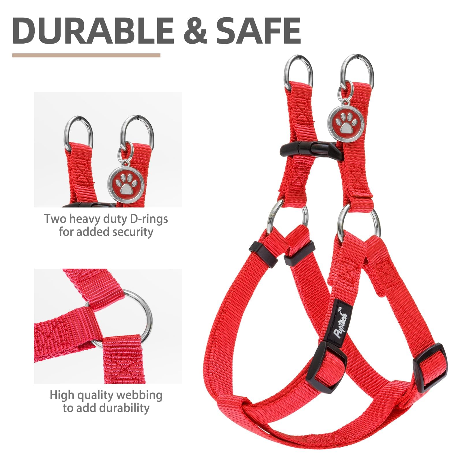 PUPTECK Step-in Dog Harness Medium Dog, Anti Pull Adjustable Dog Halter Easy Control for Walking, Red - Image 3