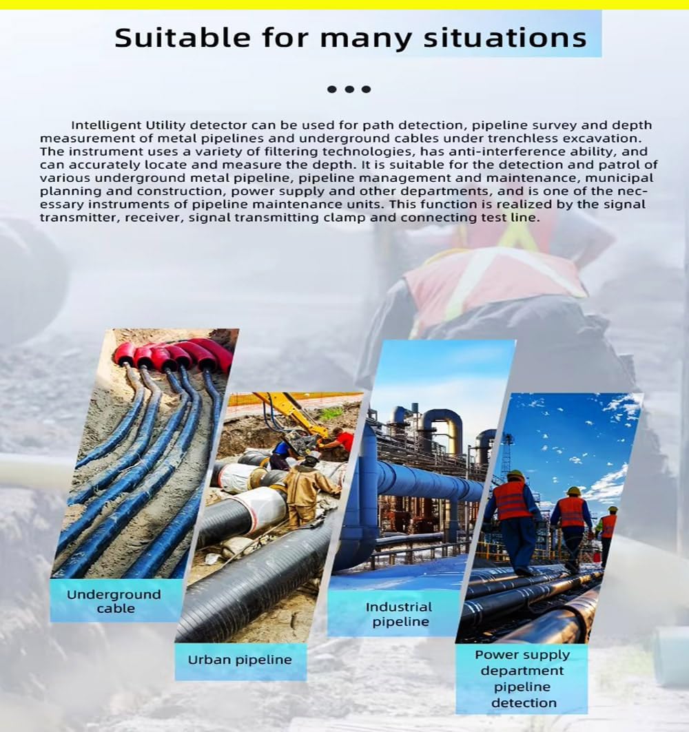 Underground Wire Locator Utility Pipeline Detector with Receiver and Transmitter Accuracy ± 5% to -10% Depth 20m Receive Frequency 197kHz Output Frequency 197kHz Apply IEC61010 Standard