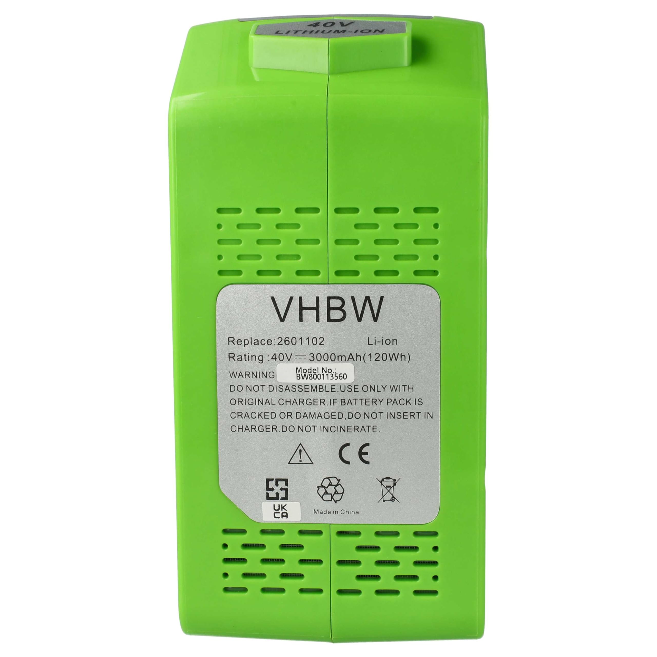 vhbw Batería Compatible con Greenworks Tools 27087, 4100102, 2500207, 2500107 Herramienta (3000 mAh, Li-Ion, 40 V)