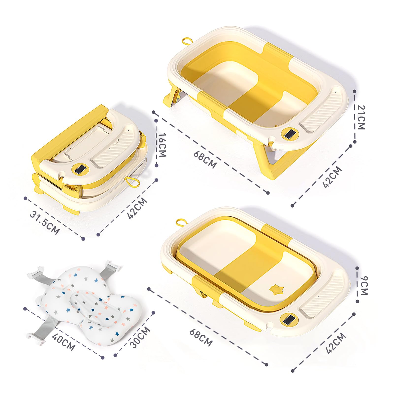 Leogreen Vaschetta Bagnetto Neonato,Vasca da Bagno Pieghevole con Tappetino da Bagno,Vaschetta per Bambini con Termometro Digitale da Viaggio e Vassoi, Essenziale per Neonati 0-36 mesi