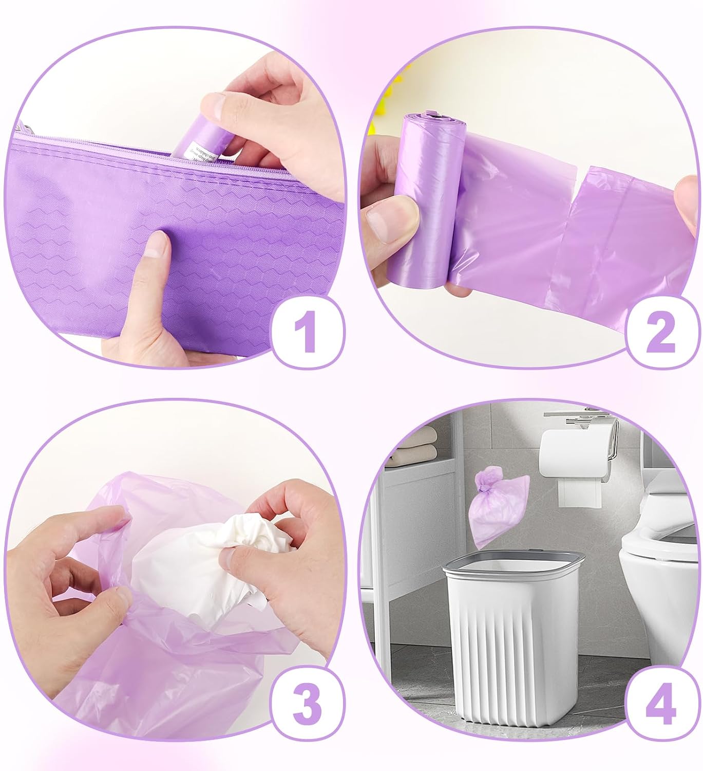 146Pcs Disposal Sanitary Napkin Bags, Purple Feminine Privacy Protection image 3