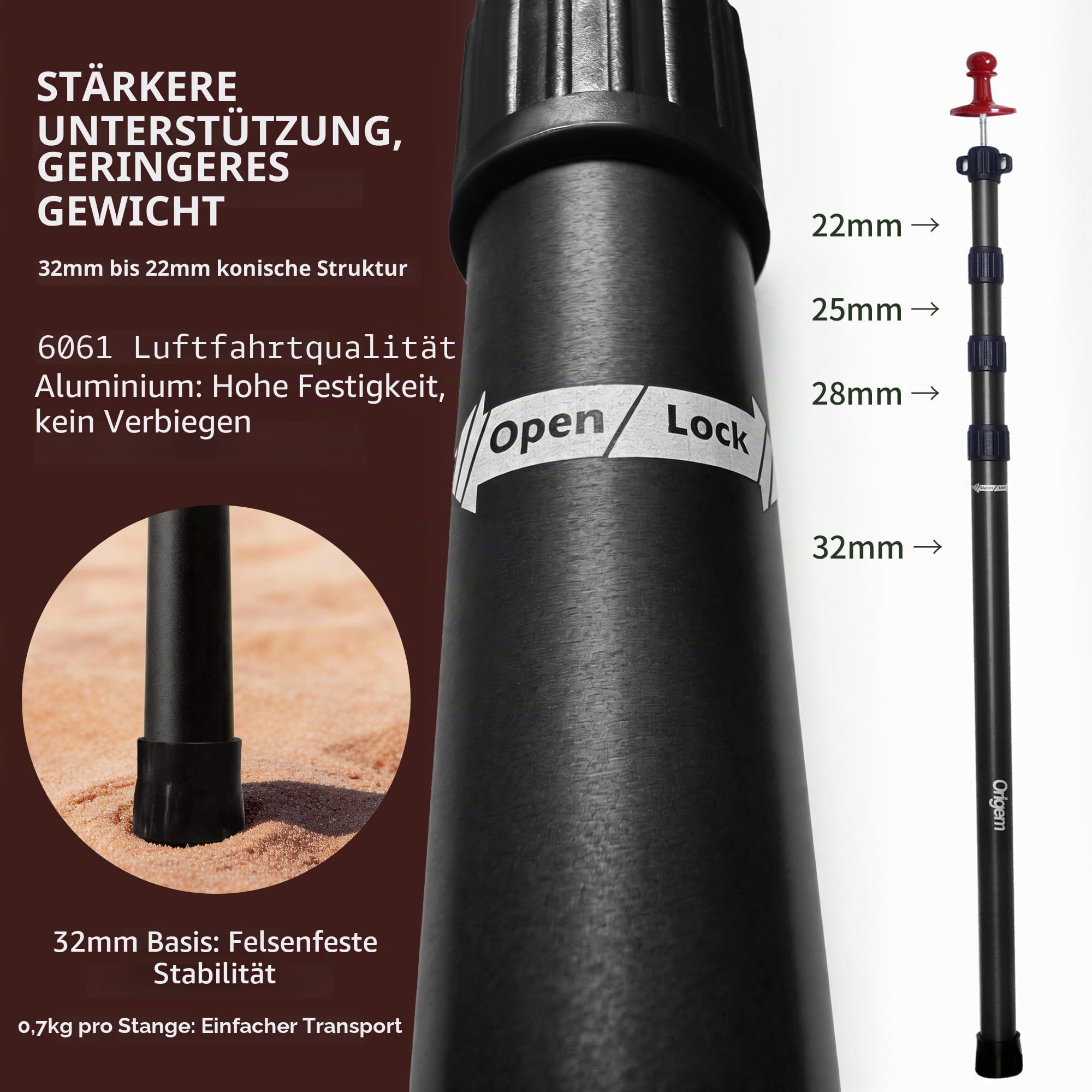Origem Zeltstangen Teleskop 2er Set 90–280 cm, Sonnensegel und Tarpstangen | Aluminium-Teleskopstangen, höhenverstellbar, Hohe Stabilität,Stangen für Zelt, Tarp, Sonnensegel und Camping