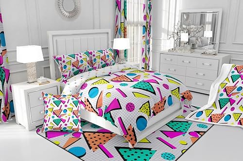 Miniatura 4 de Juego de ropa de cama de los años 80 con patrón de Memphis, funda de edredón vintage de los años 90, estilo Memphis, funda de edredón con patrón