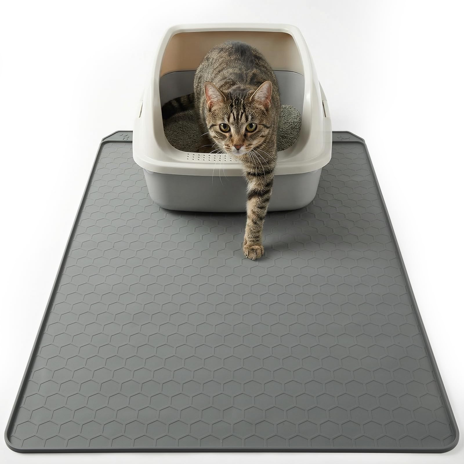 Large Silicone Cat Litter Mat 86x56cm/22x33,8inch, Anti-Slip Cat Litter Trapping Mat For Litter Box, Waterproof Silicone Pad With Raised Edges, Easy to Clean Cat Mat for Litter Box