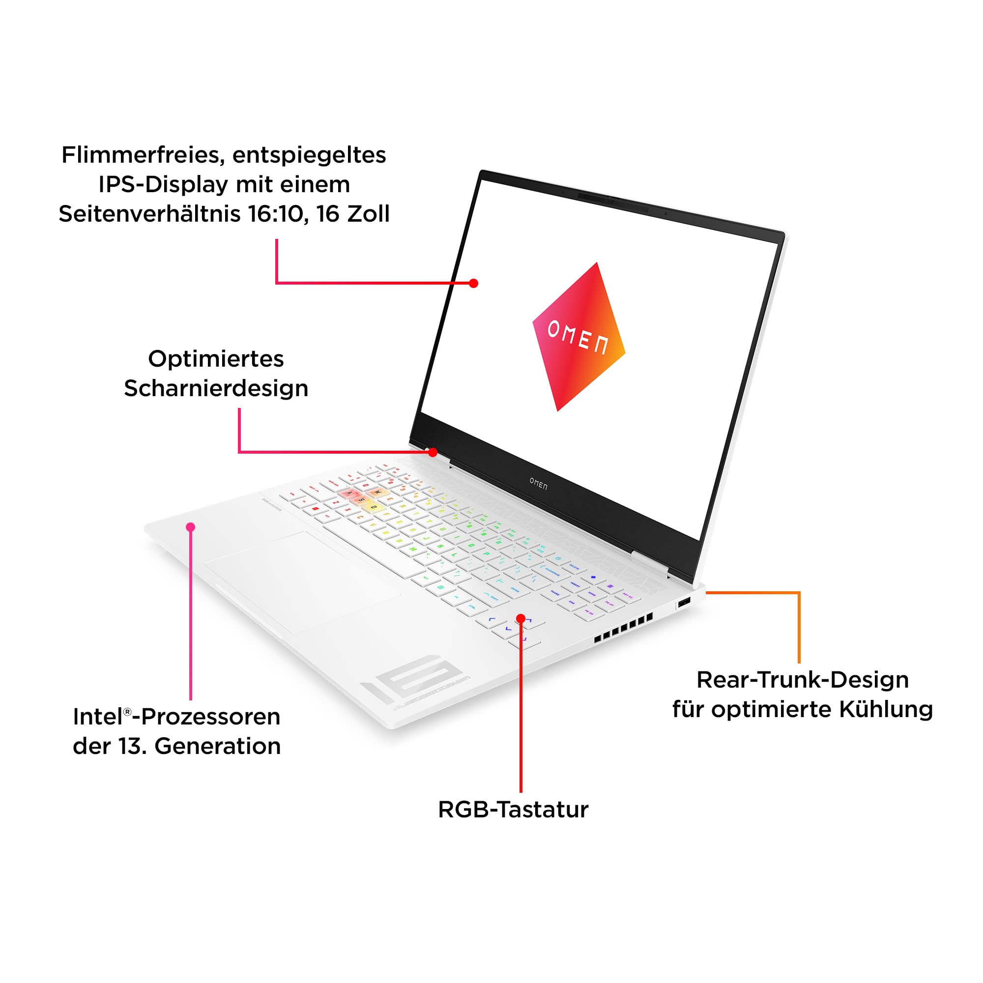 HP Omen Gaming Laptop | 16 Zoll WQXGA-240 Hz | Intel Core i7-14700HX | 32 GB DDR5 RAM | 1TB SSD | NVIDIA GeForce RTX 4060 (8GB) | QWERTZ | Windows 11 Home | Weiß