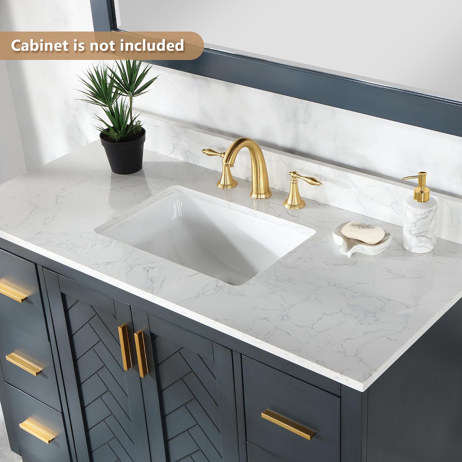 Ceres 49" Engineered Stone Vanity Top in Grain White with Single White Sink