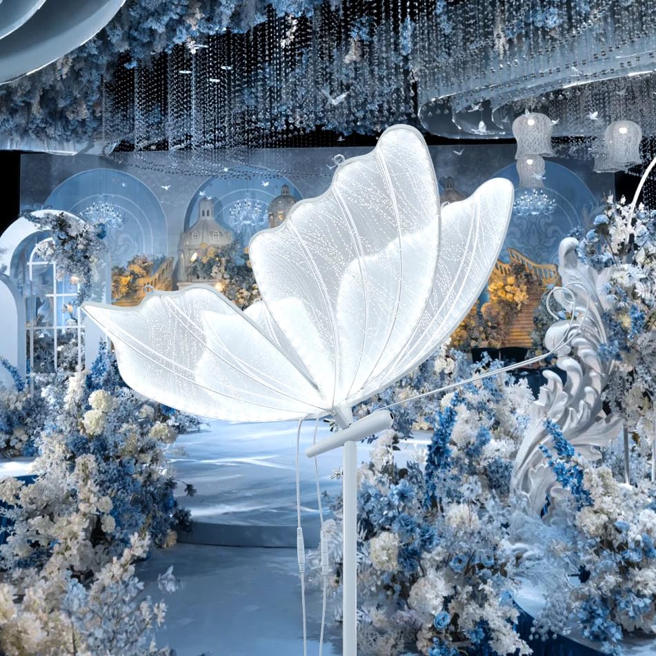 Image of White Sliver Sequin Butterfly Floor Lamp: Adjustable Height Lamp Led Butterfly Lights Decorations for Wedding Party Birthday(60cm /23.6inch)