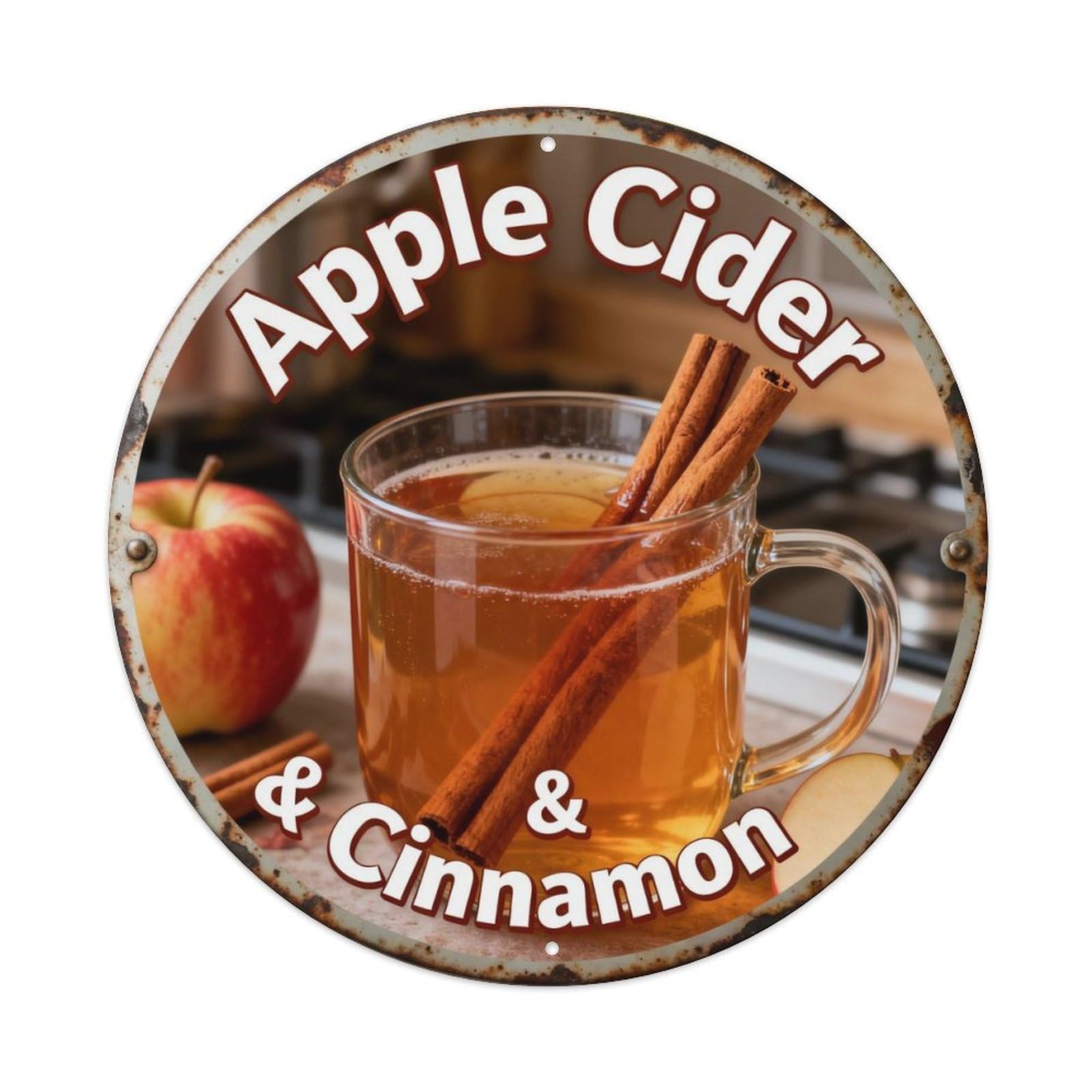 Apple Cider & Cinnamon Metal Tin Sign Plaque