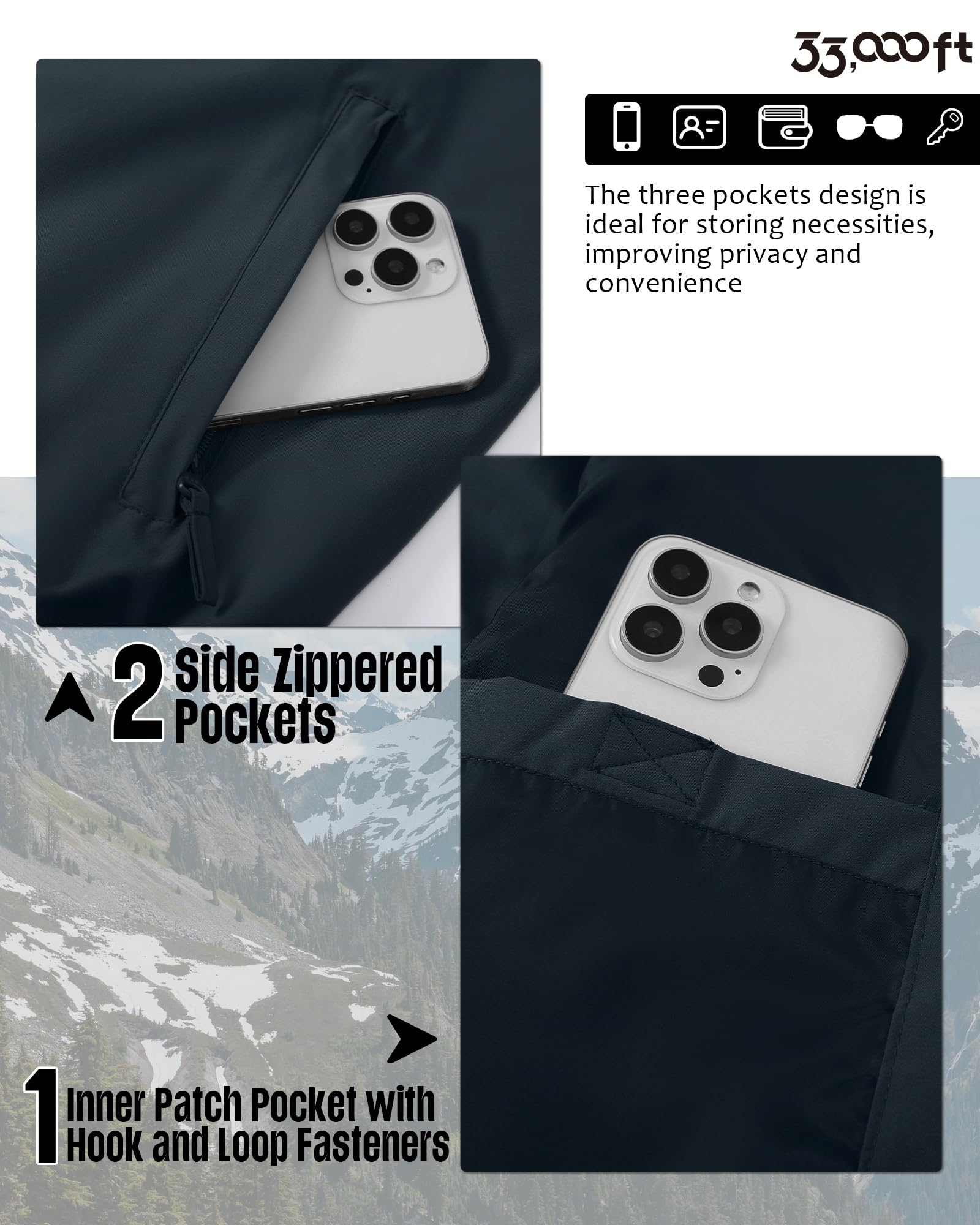 33,000ft Herren Dünne Bomberjacke Leicht Übergangsjacke Frühling Sommer Outdoor Jacke Lässig Sportjacke mit Reißverschluss