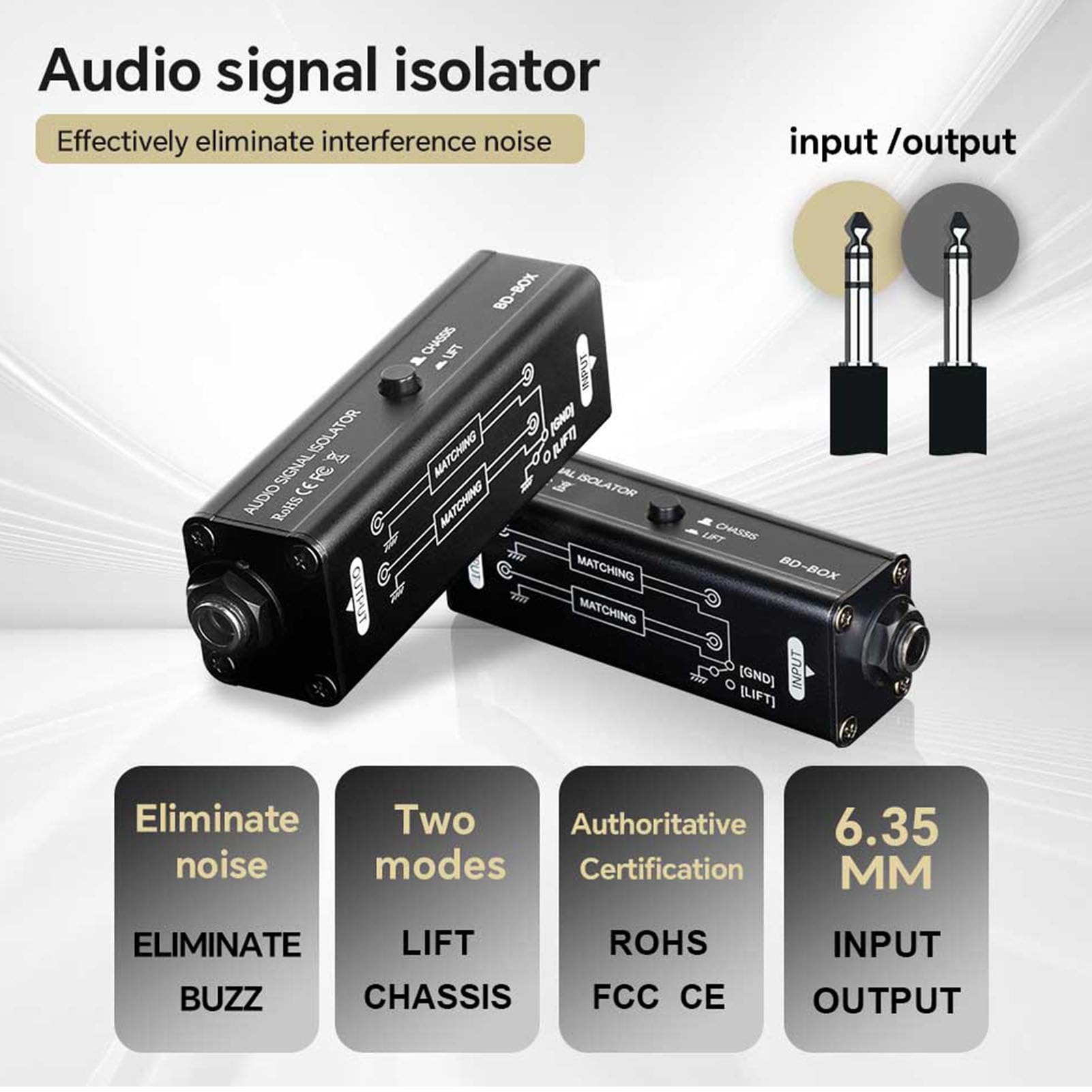 Elprico Aislador de Ruido de Bucle de Tierra, Eliminador de Zumba de Audio de 6.35 Mm con Interruptor de Elevación de Tierra para Sistemas de Estudio de Estudio y en Vivo