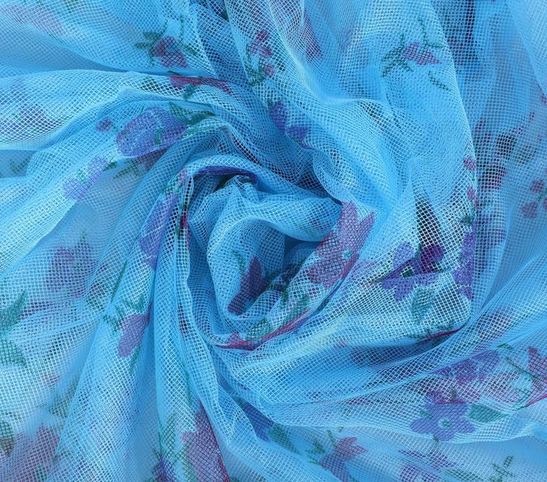 Image of Multicolor Soft Cotton Mosquito net Double Bed King Size | Pure Cotton Mosquito net (Printed-Blue, 6x7)