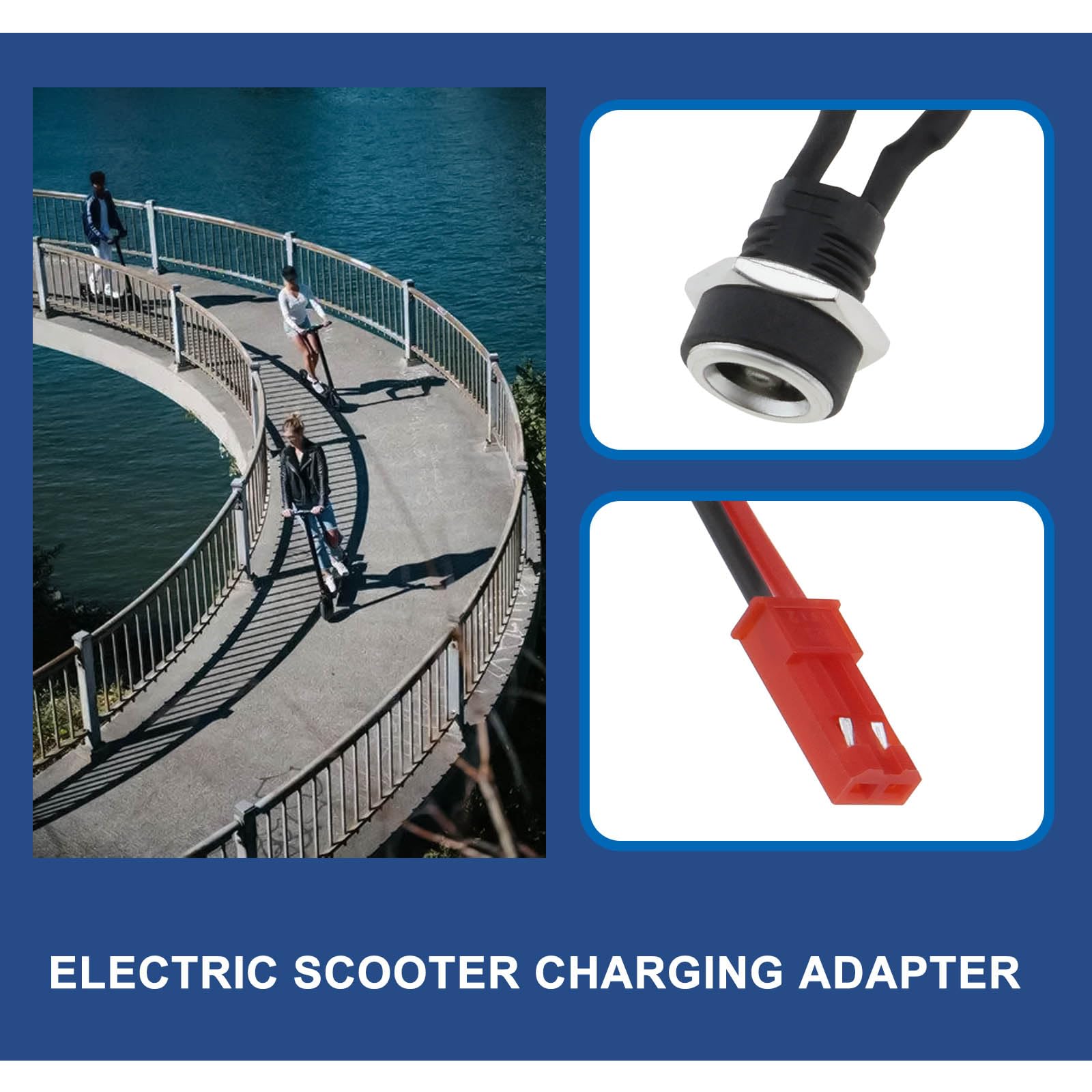 2 puertos de carga para scooter eléctrico de 2 pines, longitud de cable coaxial de 15 cm, conector coaxial de 5,5 mm de diámetro exterior de 2,5 mm de diámetro interior, compatible con