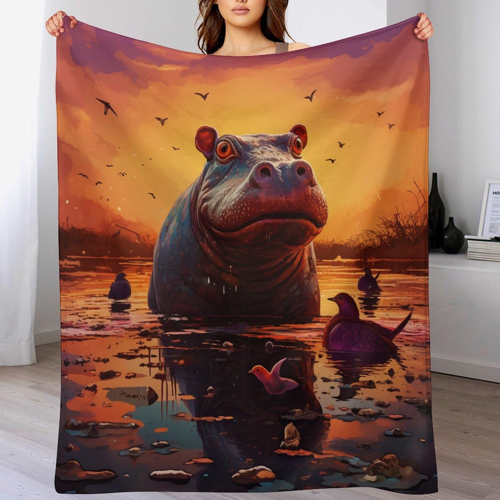 Plaid hippopotame doux pour soirée cocooning sur le canapé