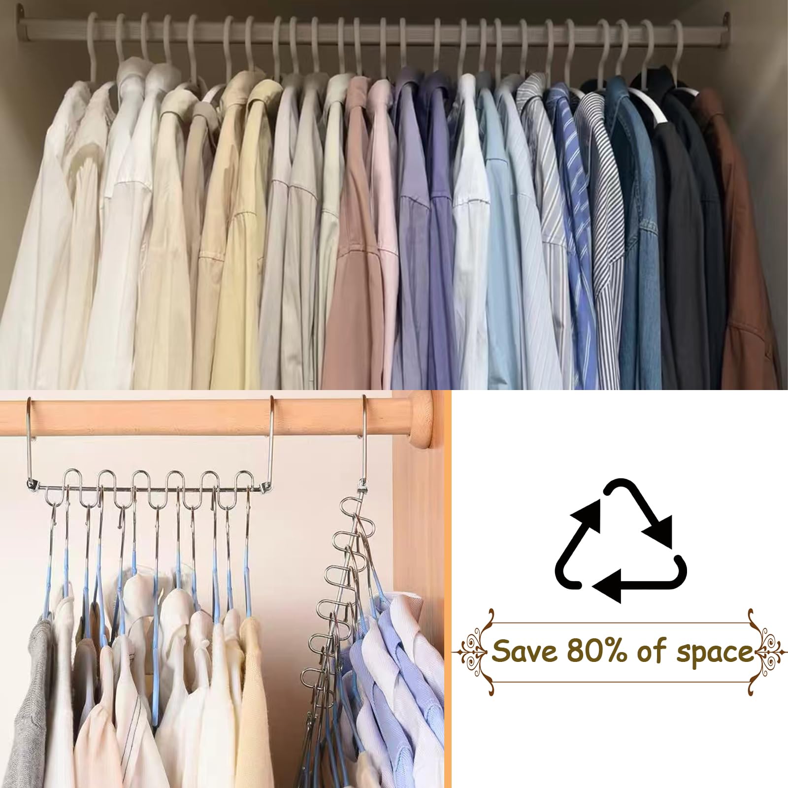 Dokeno Lot De 5 Cintre Gain De Place Pour Penderie, 50cm Chaînes Pour Cintres Multifonctionnels Magiques En Acier Inoxydable Chaîne Intelligente D'économie D'espace De Cintre Pour Chambre à Coucher