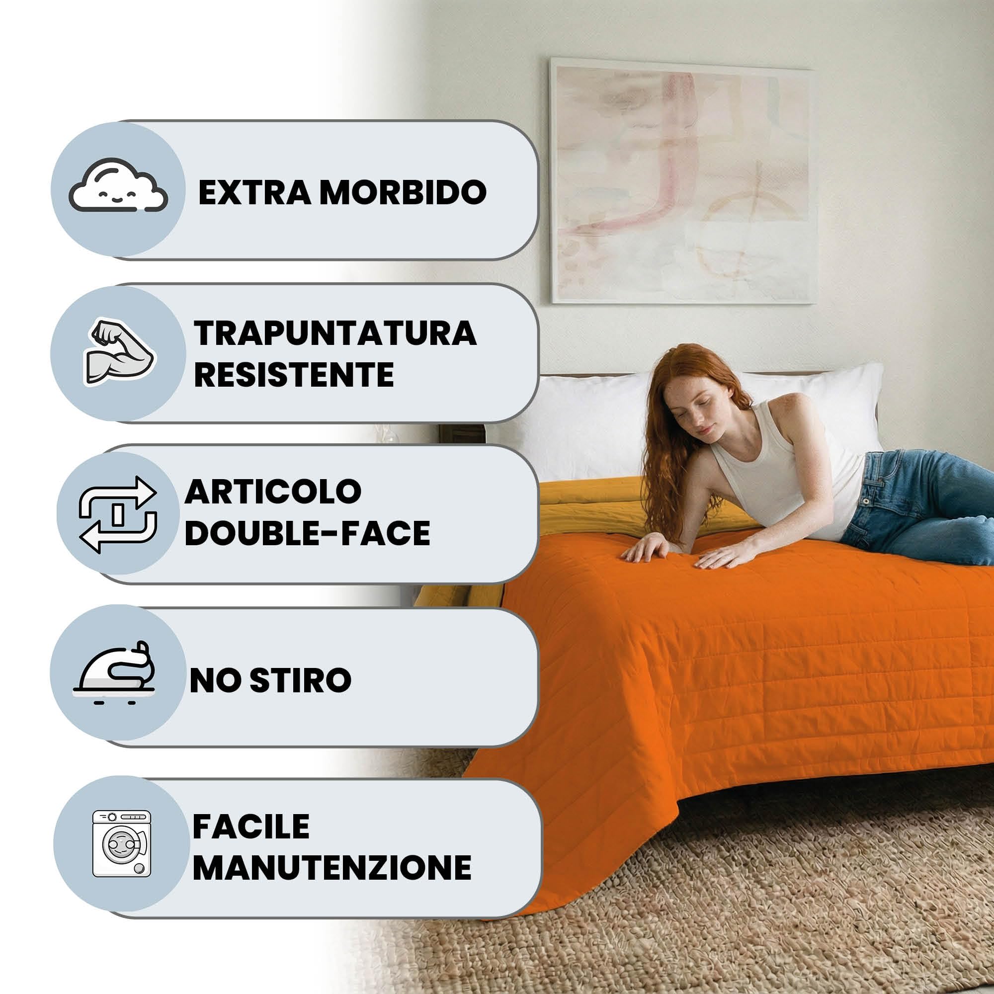 Italian Bed Linen Couvre-lit d'été 260 x 270 cm Orange/Jaune