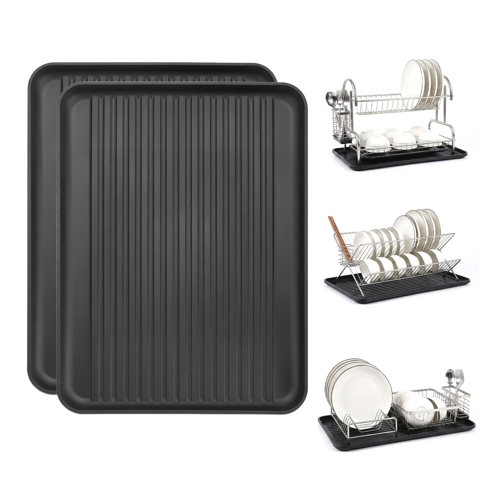 Photo 1 of ***SLIGHTLY WARPED***Dish Drying Rack Tray for Kitchen Counter, 2 Pack Dish Rack Drain Board Large Plastic Dish Drying Tray for Bowls Plates Utensils Coffee Cups Household Kitchen Sink Use (Tray Only)