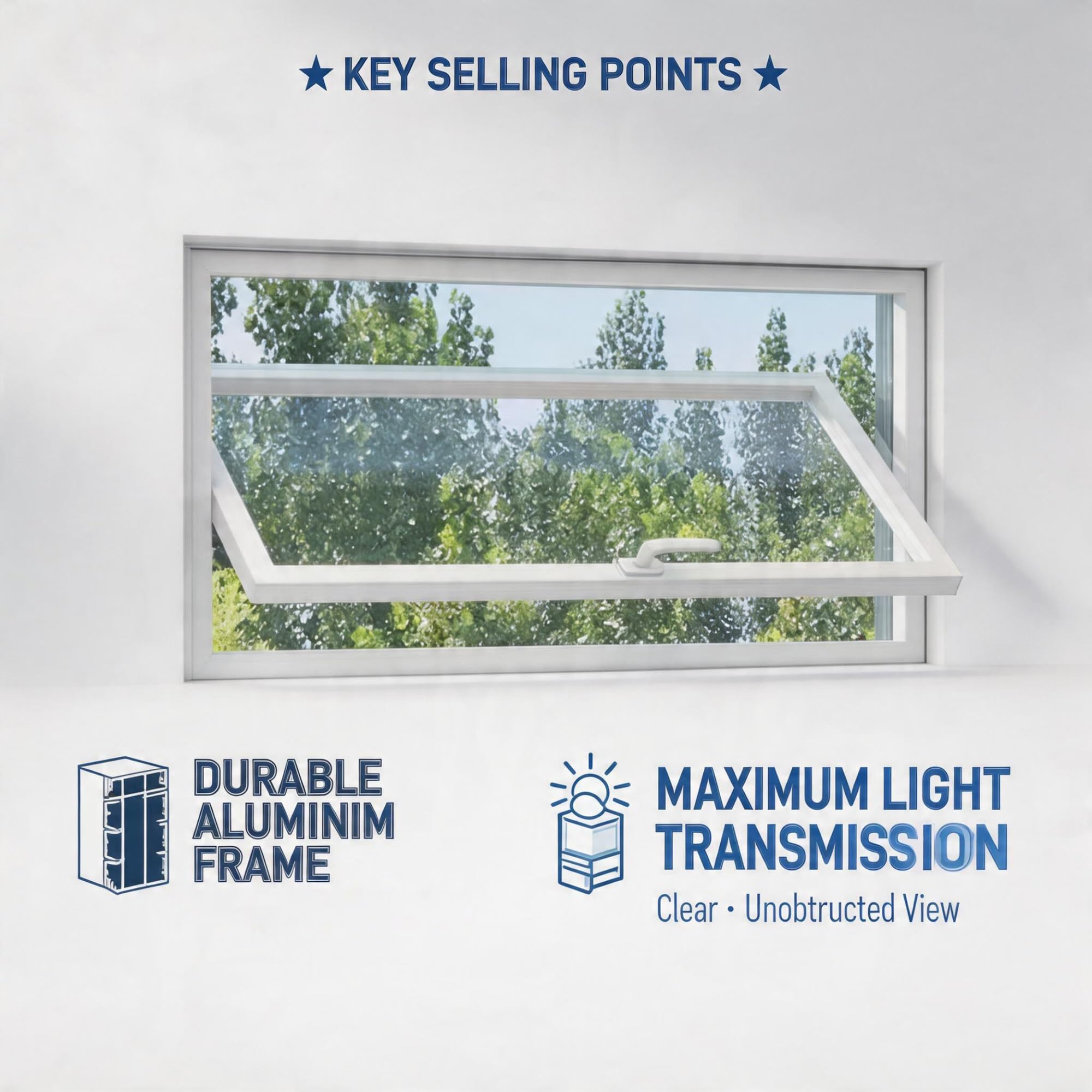 360° Drehbares Rechteckiges Fenster, Aluminiumlegierung Rahmen mit 5mm Gehärtetem Glas,Kellerfenster & Badezimmerfenster, Schuppen(Nero,40x90cm)