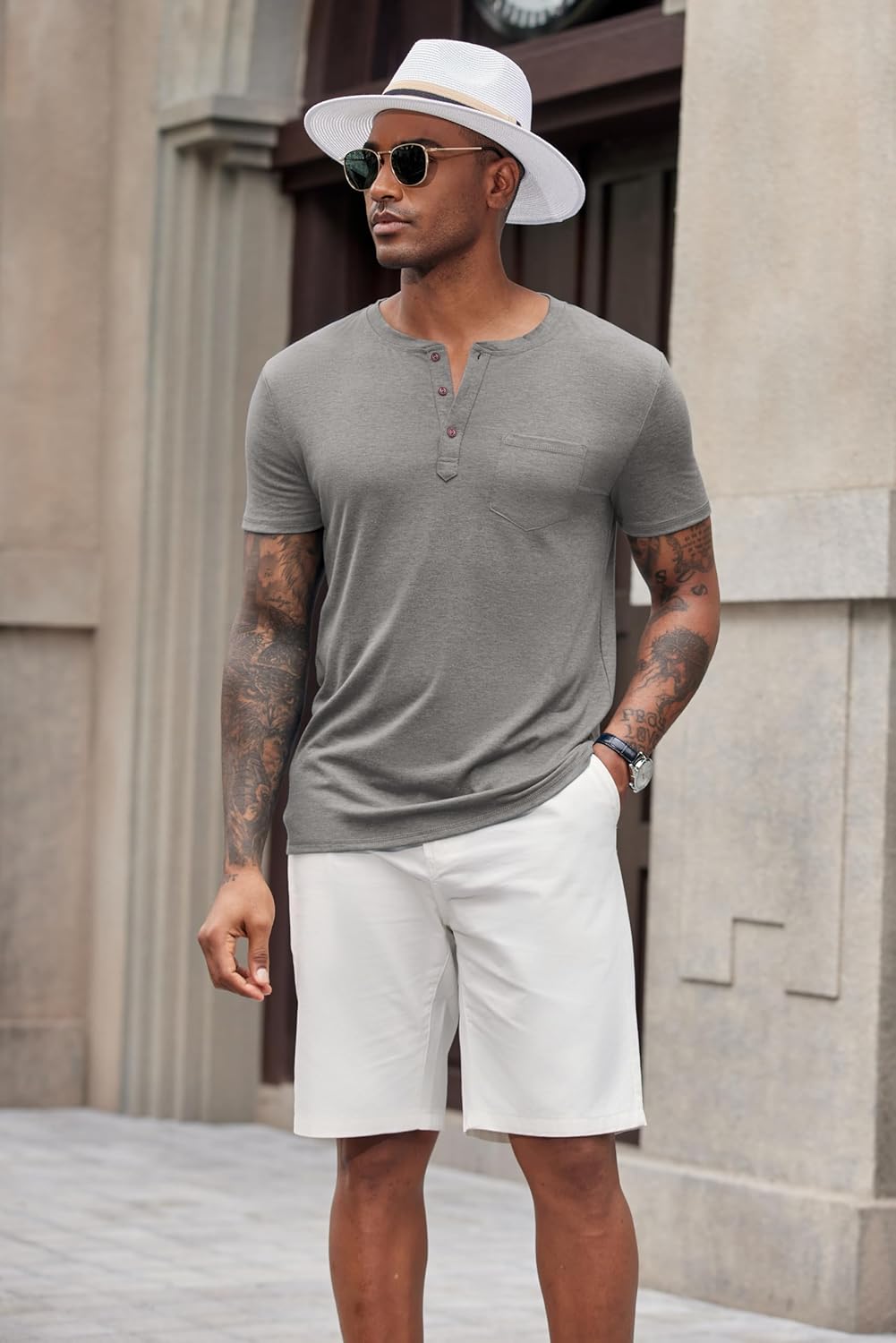 COOFANDY Men's Soft Henley Short Sleeve T Shirts Casual Basic Shirt with Pocket 3 Button Tees Summer Tops - Image 7