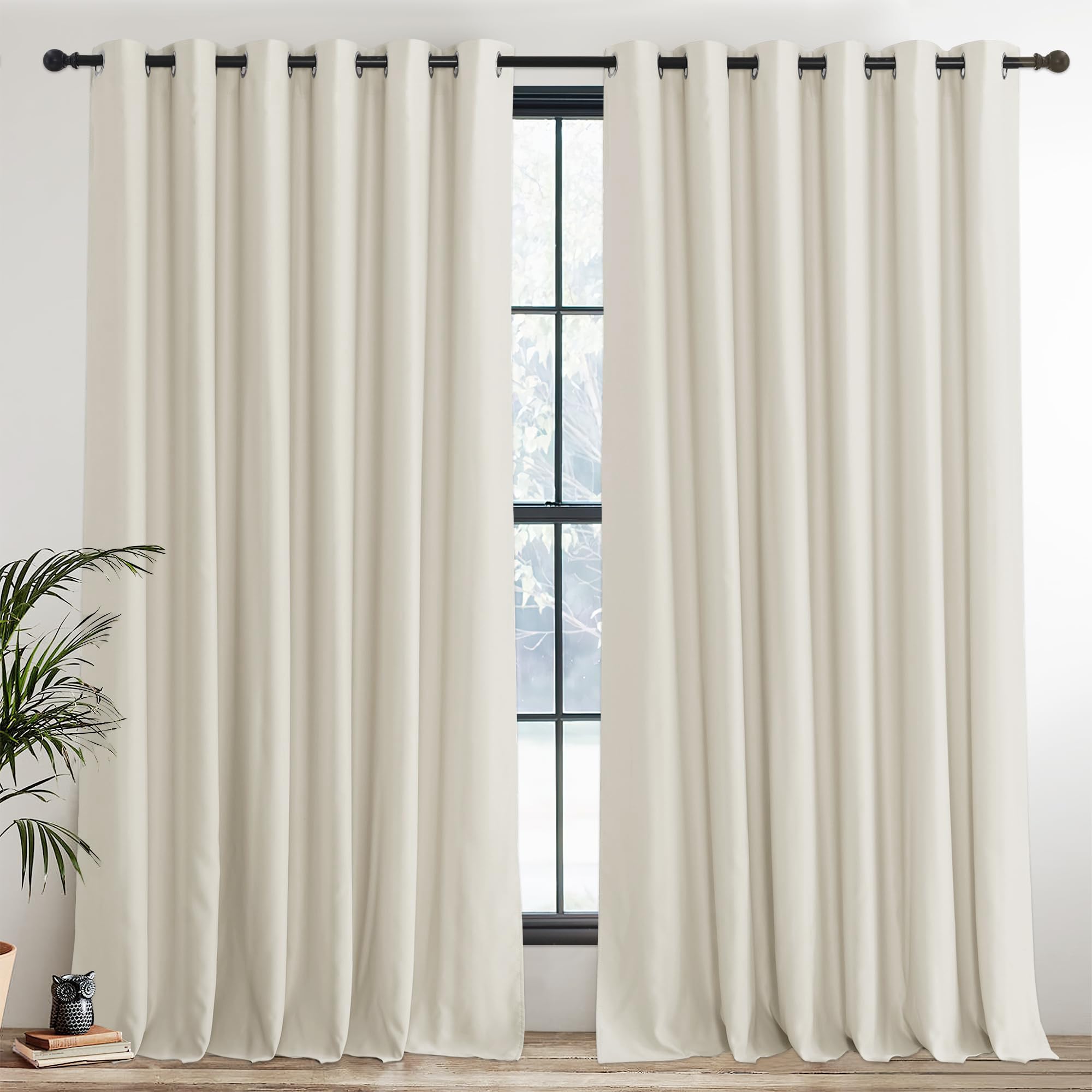 PONY DANCE Thermal Insulated Curtains for Living Room - 90 x 90 Inches Eyelet Balance Temperature Curtains Super Soft Bedroom Drapes for Nursery/Children/Kids, Beige, 2 Panels โ image 1