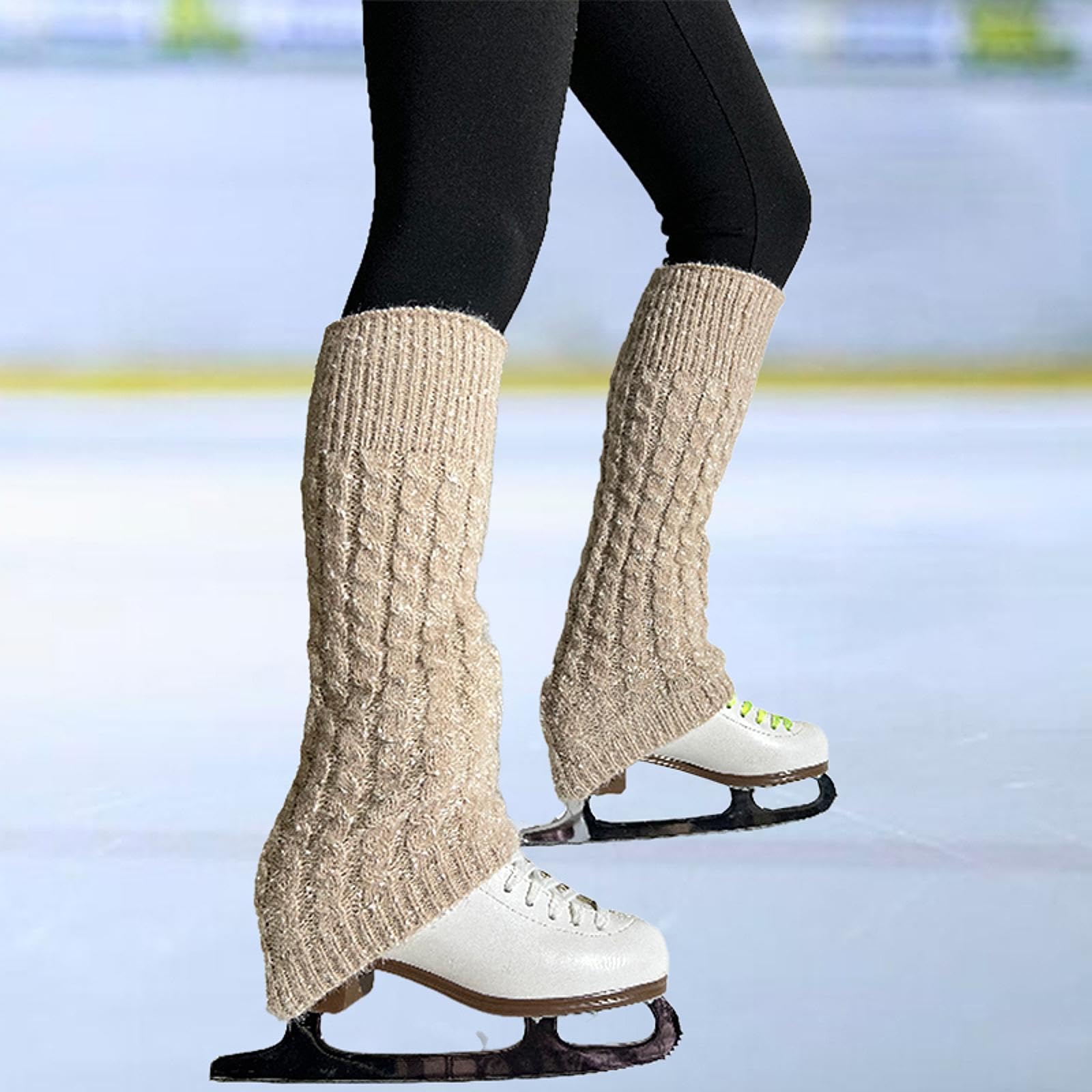 Qianly Calentadores de Pierna para Patinaje sobre Hielo Medias Deportivas Largas Cubrepiernas sin Pie Portátiles Tejidos Adecuados para Mujeres Ballet
