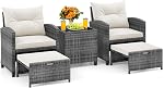 KOTEK 5 Pieces Patio Furniture Set with Ottomans, Wicker Patio Conversation Set with Coffee Table & Cushions, PE Rattan Outdoor Lounge Chairs for Backyard, Porch, Poolside (Mix Grey- Grey)