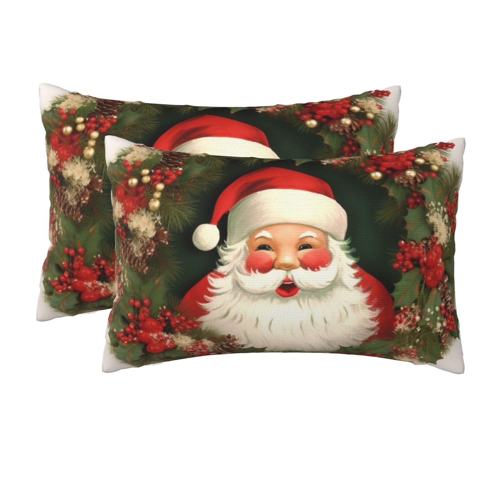 2 Pack Queen Size Pillow Cases for Hair and Skin Soft Breathable Pillow Case Covers with Hidden Zipper Christmas Holiday Santa Claus Wreath Pillowcase 20x30 Inches Pillow Cover for Sleeping Gift
