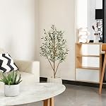 Arbre olivier artificiel 4ft, Olive Tree Lush Faux pour Intérieur avec Trunk en Bois Naturel et Fruits Lifelike, Olive tre Tall Fake pour Home Decor Bureau Salon, 1Pcs