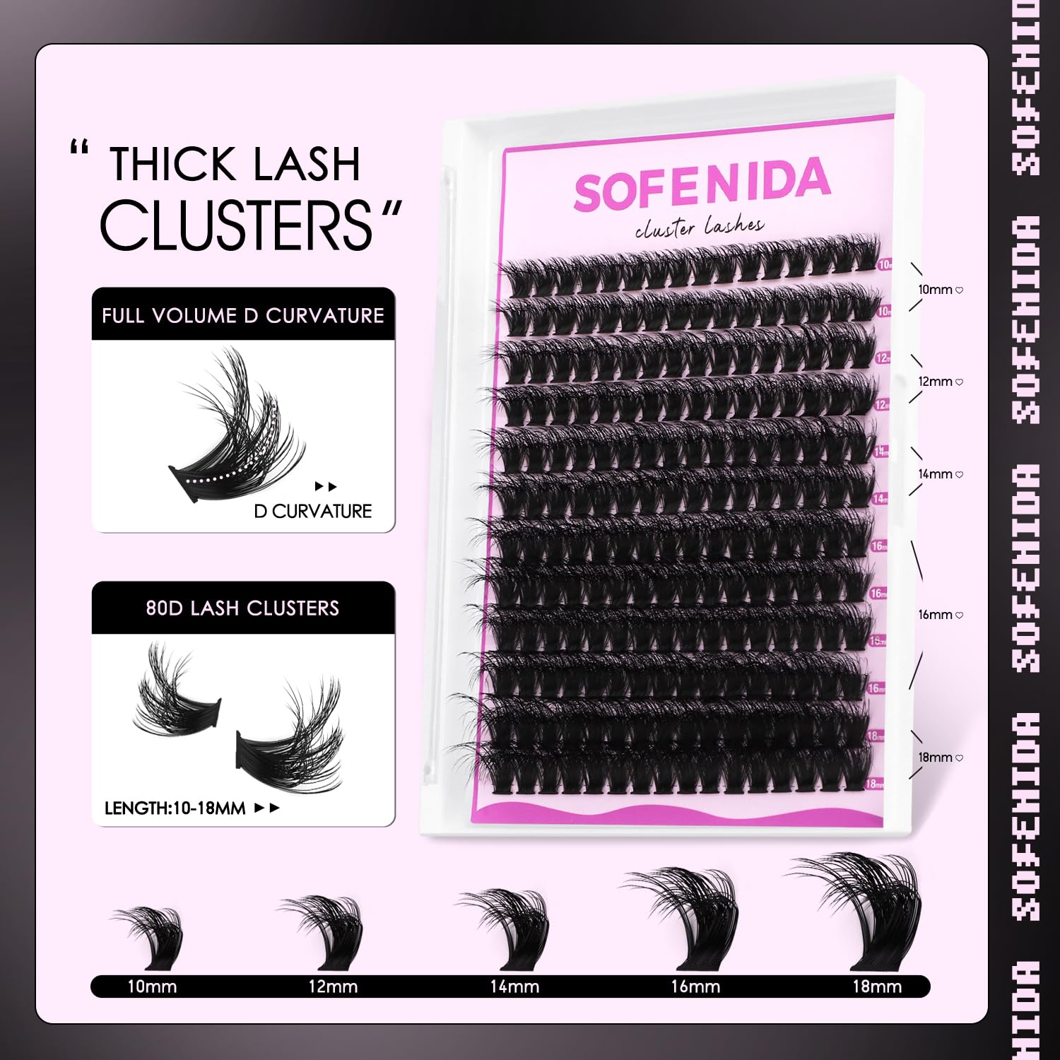 Lash Clusters Kit 80D Lash Clusters Kit 10-18mm Volume Eyelash Clusters D Curly Cluster Eyelash Extensions 3D Wispy Lashes Clusters DIY Lash Extension Kit(80D-10-18MIX Thick Kit)