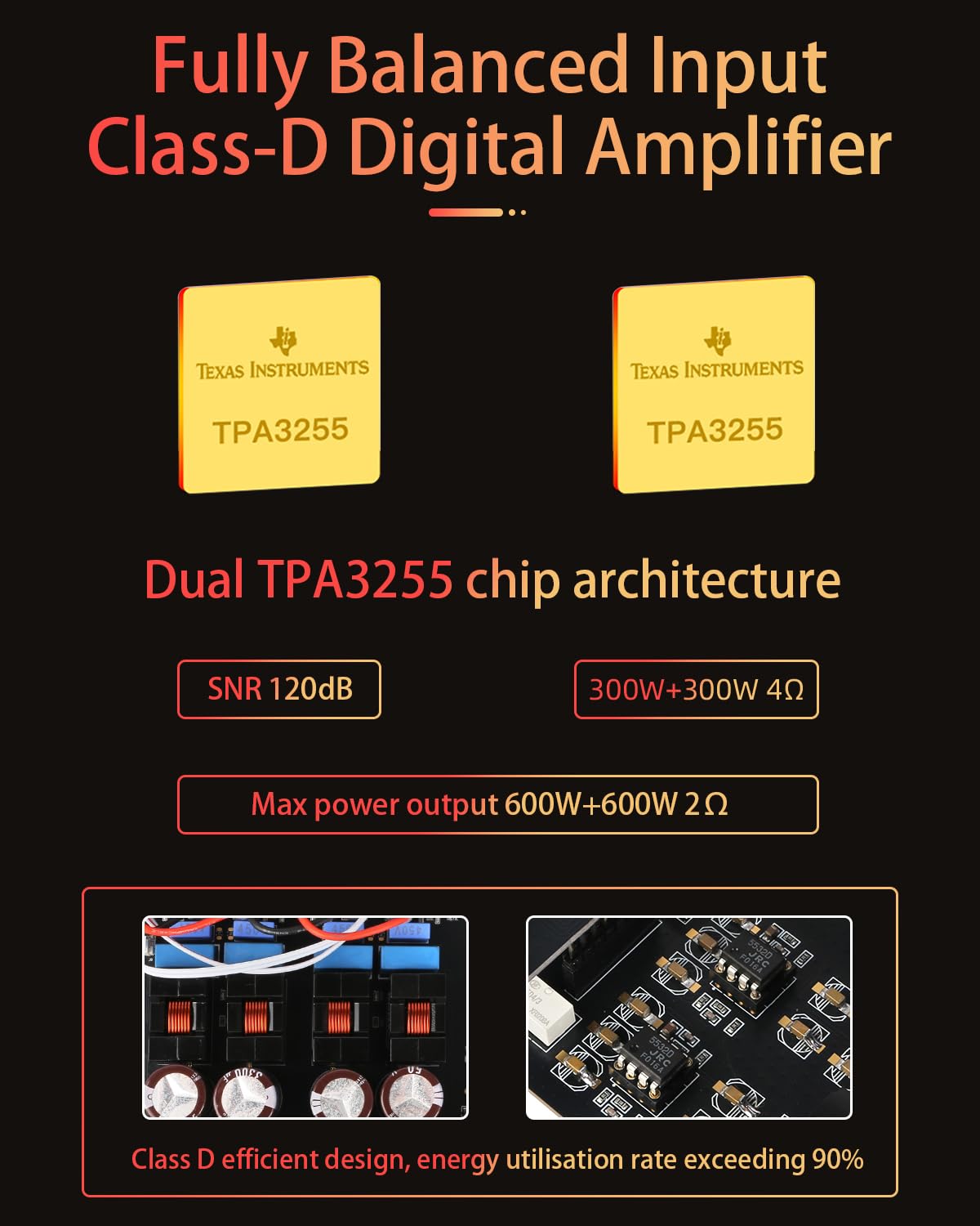 FX-Audio L06 w pełni symetryczny wzmacniacz mocy z miernikiem VU – 500 W + 500 W Dual-TPA3255 wzmacniacz cyfrowy HiFi klasy D stereo do pasywnych głośników 2Ω-8Ω, domowego audio