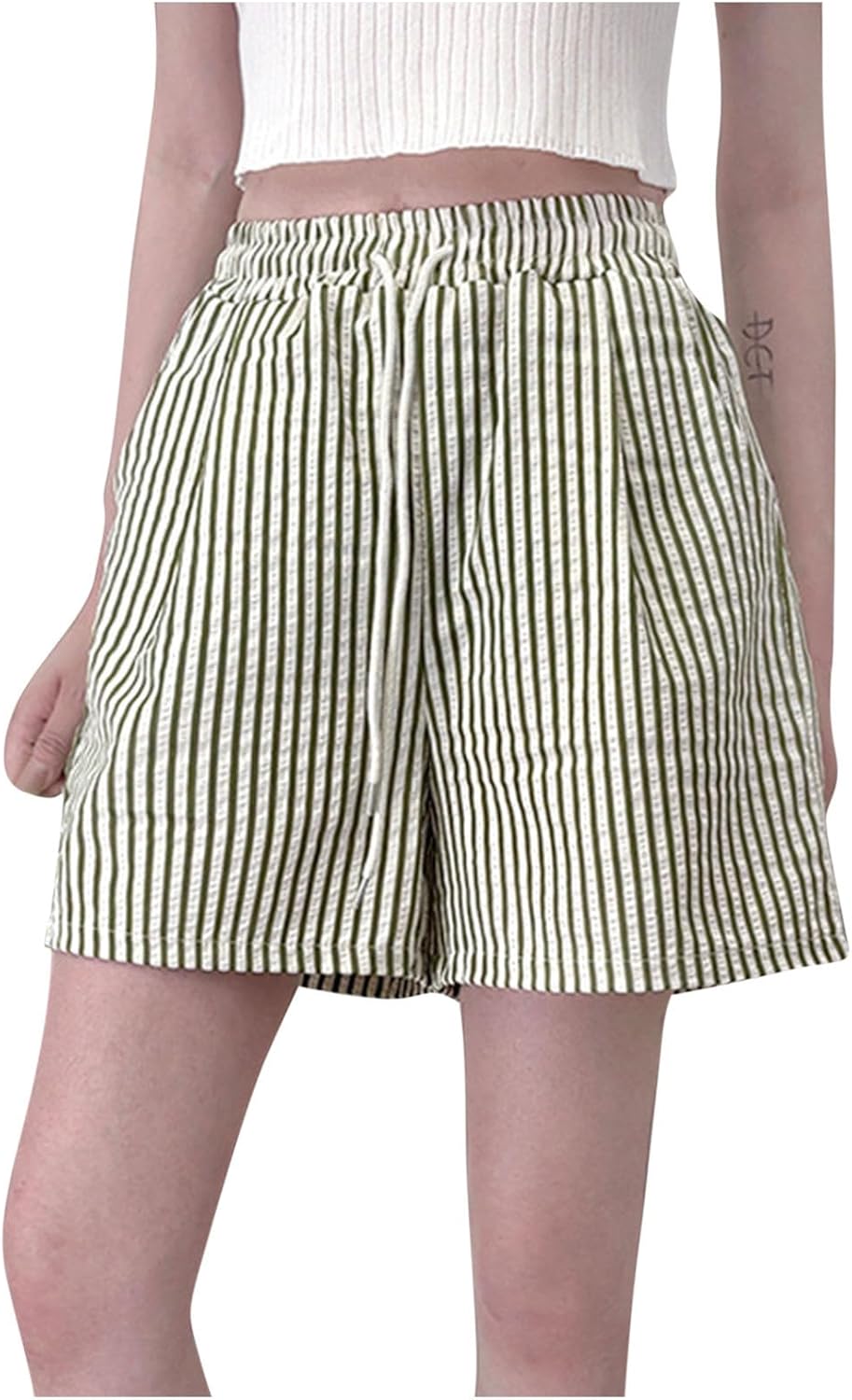 Women Baggy Striped Lounge Sleep Shorts Wide Leg Elastic Waist Pajama Bottoms Loose Comfy Pj Shorts with Pockets