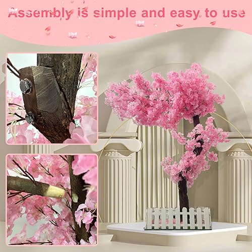 Miniatura 6 de Árbol de cerezo artificial de 5 pies con luces, flores artificiales de color rosa sintético, hecho a mano, árboles de cerezo japonés falso,