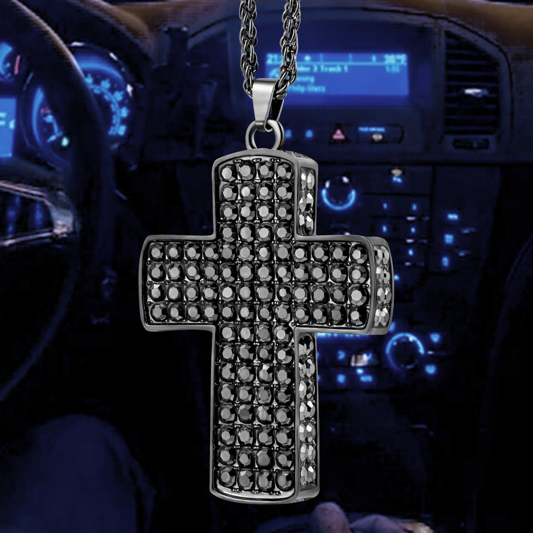 Joez Wonderful Bling Car Accessories Women, Double-Sided Bling Cross Car Decor Crystal Diamond Metal Cross Car Rearview Mirror Pendant for Cars, Cute Vehicle Interior Decor Car Accessories Black